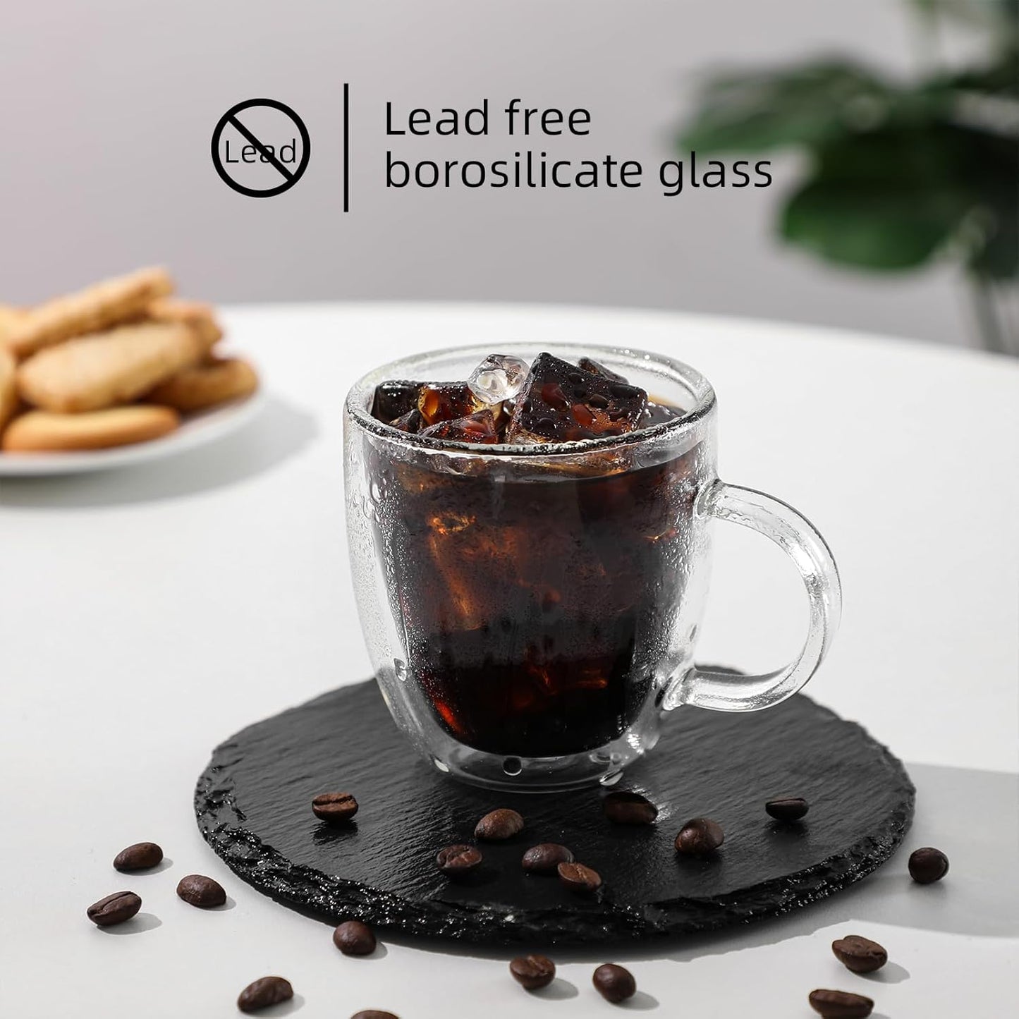 Aurzen 2 Pack Double Walled Glass Coffee Mugs with Handles, Large Insulated Layer Coffee Cups, Clear Borosilicate Mugs, Perfect for Cappuccino, Tea, Microwave Safe (5oz-2Pack B)