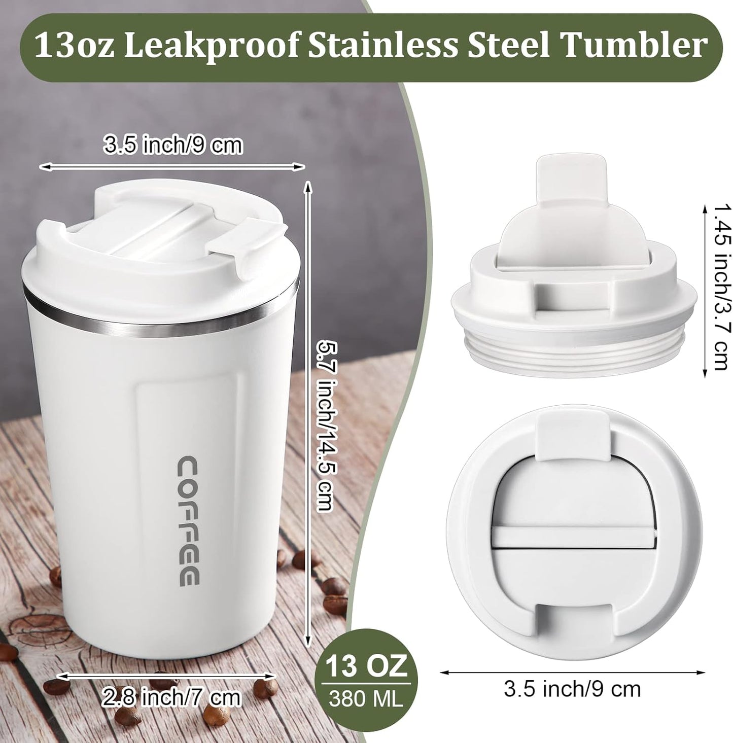 Sieral 4 Pcs 13 oz Travel Coffee Mug Insulated Reusable Coffee Cups with Leakproof Lid Stainless Steel Portable Tumbler for Keep Hot or Ice Milk Tea(Black, White, Pink, Green)