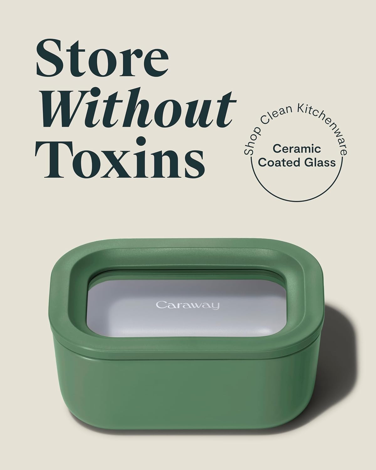 Caraway 2pc Glass Food Storage Set - 2.6 Cup Food Containers (2) - Non-Toxic Ceramic-Coated Glass - Air Release Technology - Compact & Stackable Design - Sage