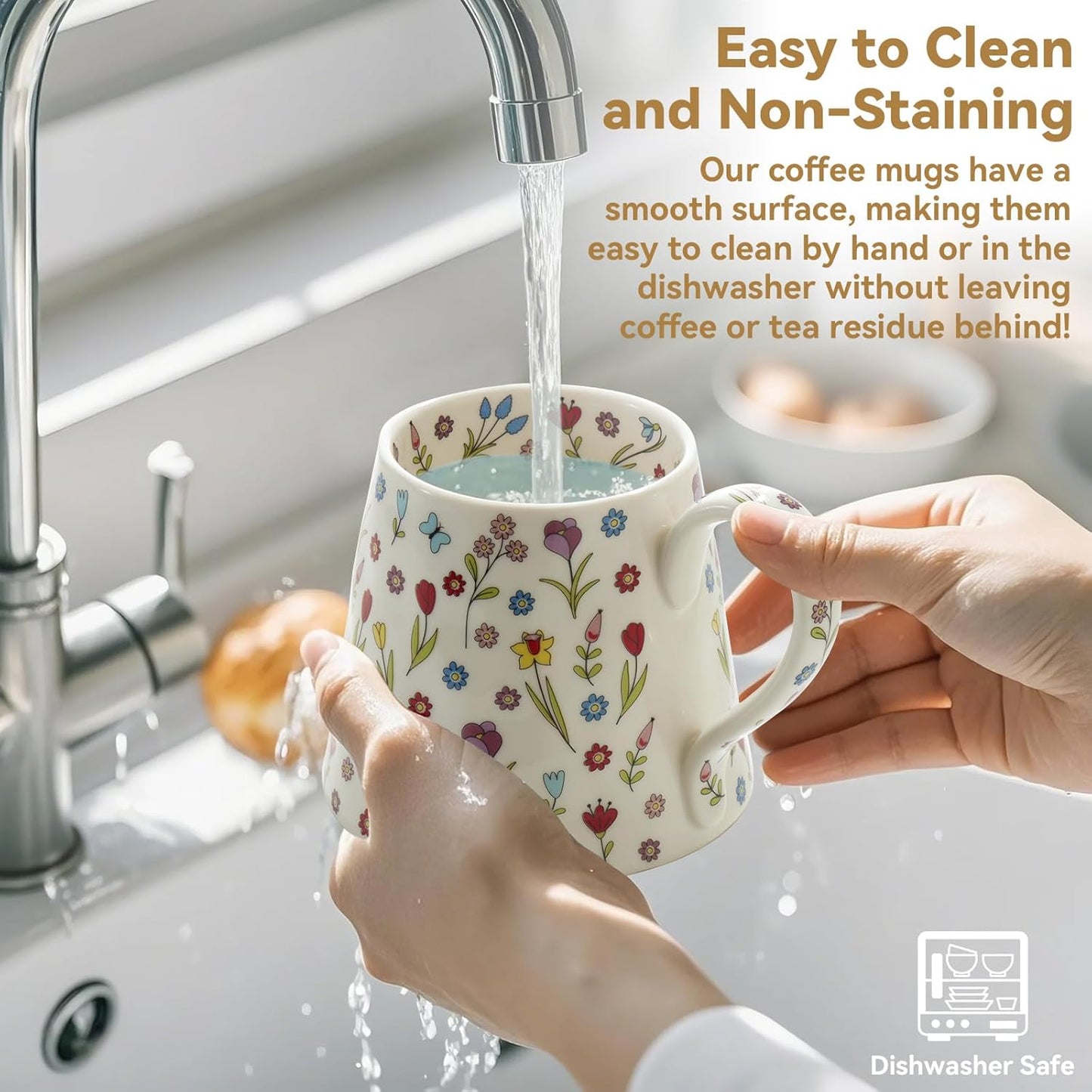 12 oz Ceramic Coffee Mug - Gift for Women & Girls - Cute Pink Coffee Cup w/Unique Design, Perfect for Home, Office, Tea, Latte, Milk - Ideal Present for Friends (Pink)