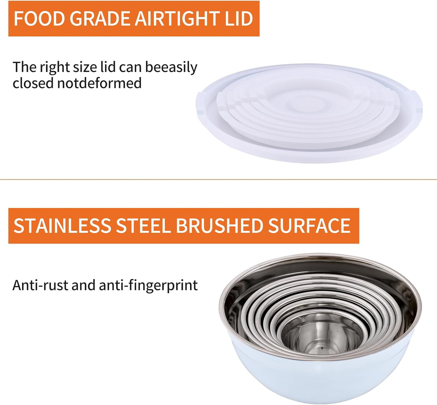 White Mixing Bowls With Airtight Lids,Stainless Steel Bowl,Salad Bowls 7 Piece Colorful Nesting Bowl White Kitchen Accessories,Size 7,3.6,2.7,2.1,1.5,1.1,0.8QT Stackable Design