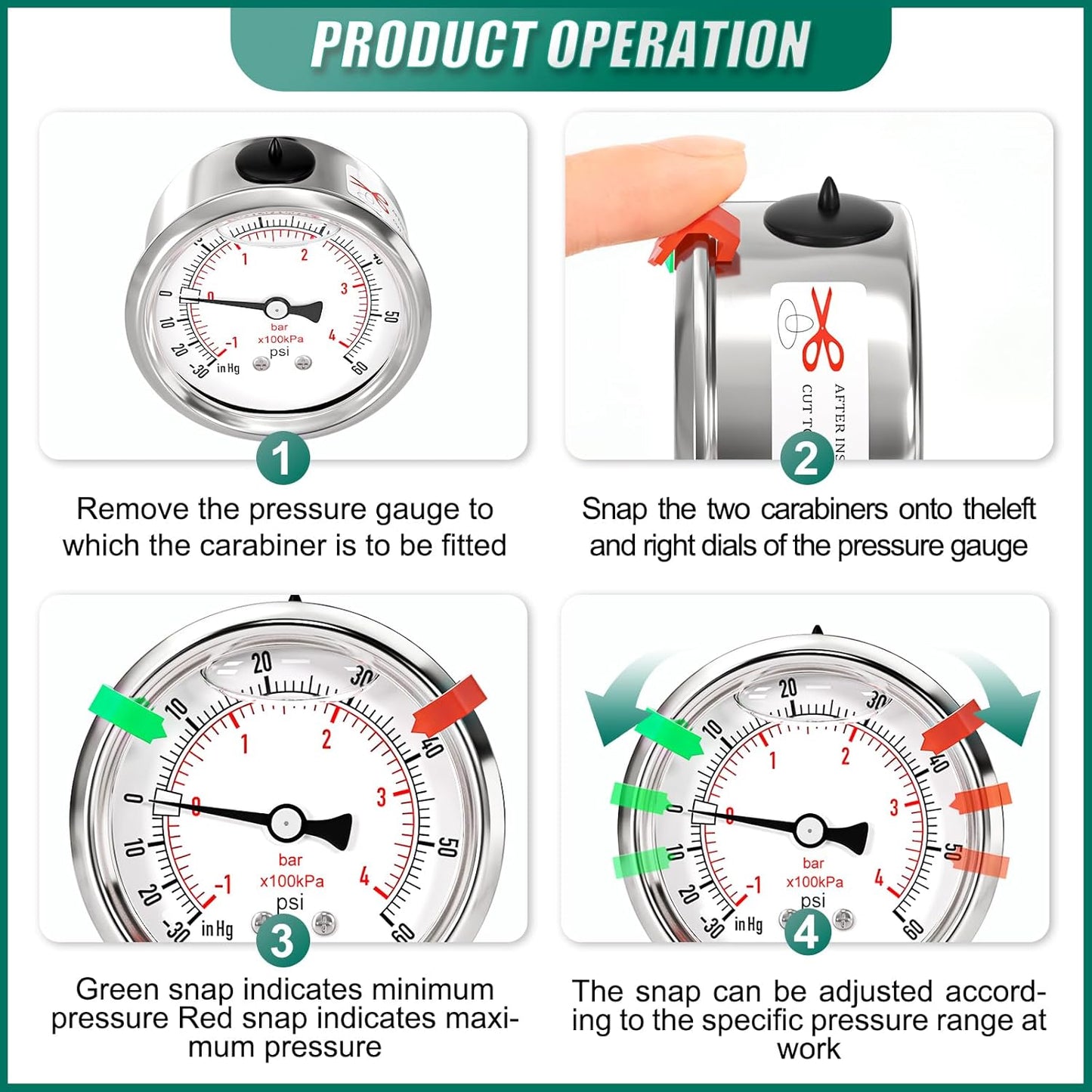 -30inHG-60PSI Stainless Steel Glycerin Liquid Filled Vacuum Pressure Gauge 2.5" Dial Size, 1/4" NPT Back Mount, for Water, Oil and Air Pressure Testing (with Range Mark Pointer)