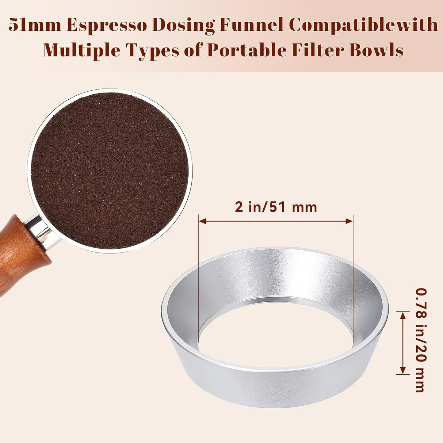 51mm Silver Magnetic Dosing Funnel, Lightweight Coffee Machine Dosing Ring with 9 Magnets, Aluminum Espresso Funnel, Ultra-Strong Adsorption Force