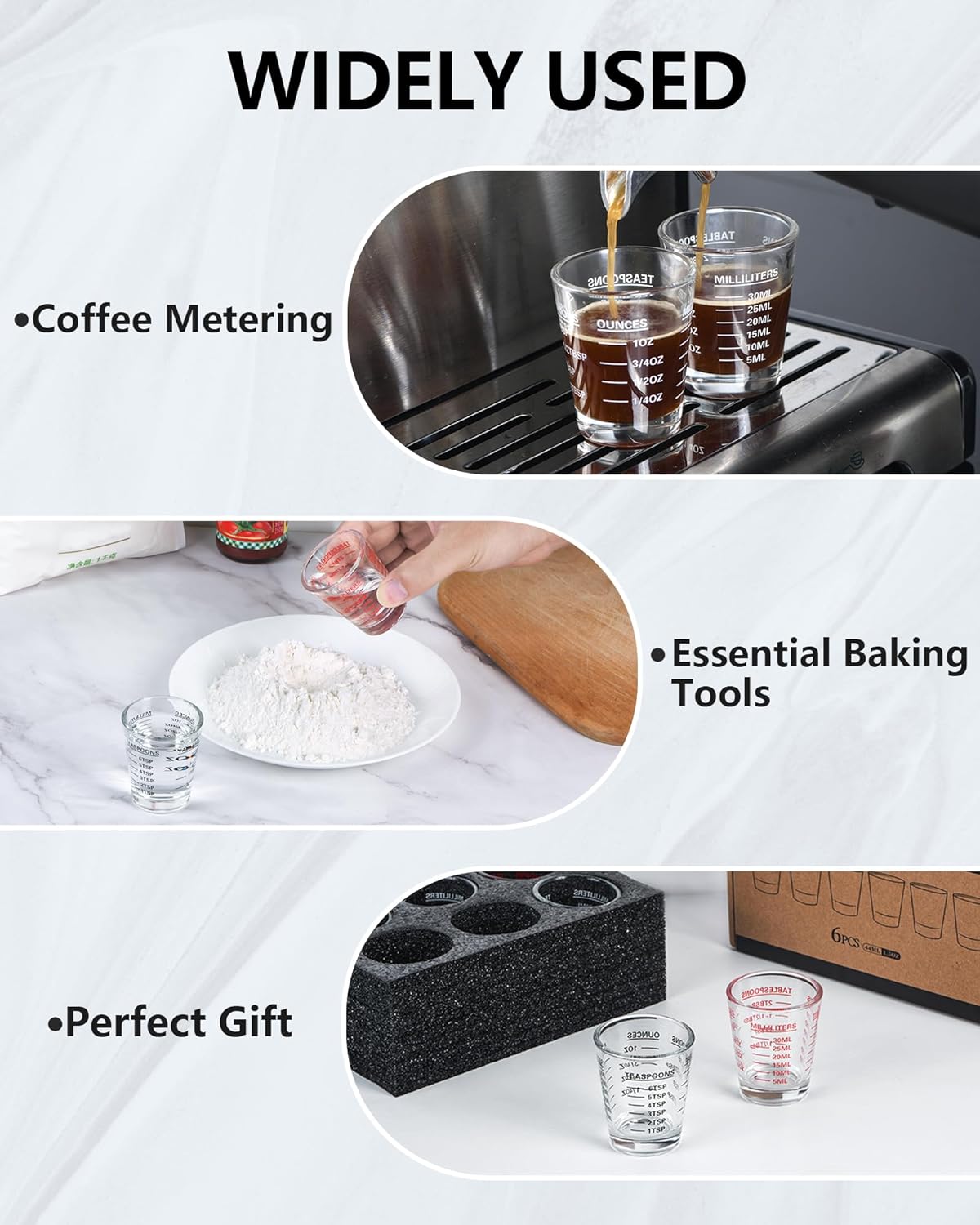 Shot Glasses Measuring Cup Set 4PACK Espresso Shot Glasses Liquid Heavy Glass 26-Incremental Measurement 1 OZ, 2 TBS, 6 TSP, 30 ML Kitchen Tools (Black)