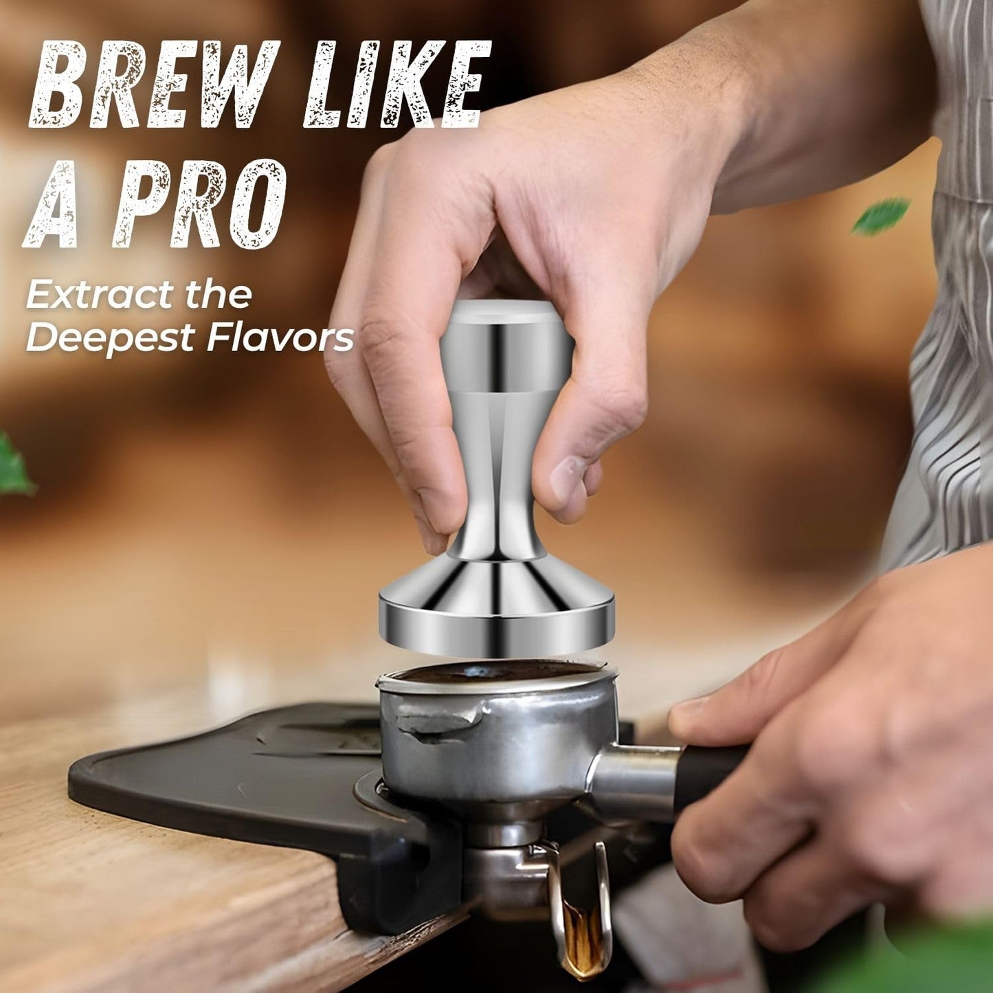 Flexzion Espresso Tamper 51mm Diameter Stainless Steel Coffee Tamper Flat Base Grip Handle Professional Barista Espresso Hand Press Kitchen Accessories, Silver