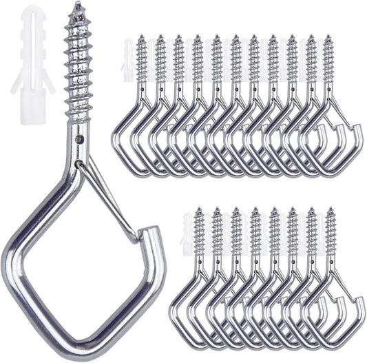 20PCS Eye Screw Hooks for Hanging Heavy Duty with Safety Buckle.Metal Ceiling Hooks for Hanging Plants,Cup,Wind Chime,Bird Feeders,String Lights at Indoor&Outdoor,2.36 Inch(No Drill Bit)