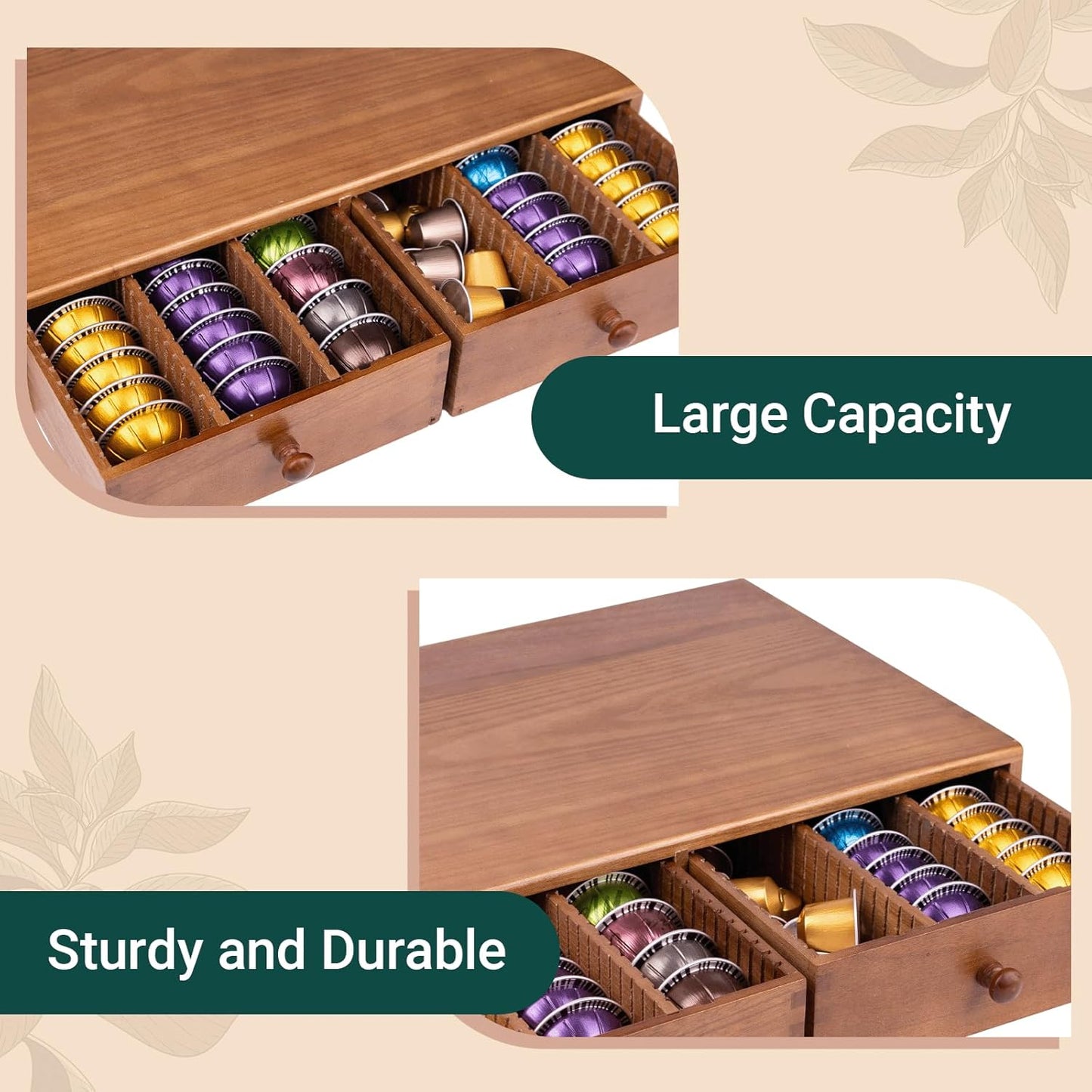Coffee Pod Storage Holder, Pods Holder Storage for Coffee Capsules, Wooden Coffee Pod Organizer for Coffee Capsules,Extra Large Capatity Coffee Pods Storage