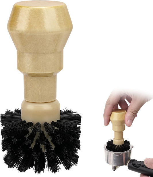 Espresso Machine Portafilter Brush - Nylon Bristle and Wooden Handle Coffee Grounds Remover, Compatible with 51MM and 54MM Portafilters, Professional Cleaning Tools