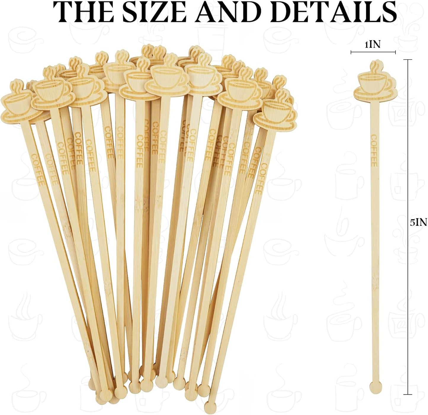 60Pcs Coffee Stirrers-7Inch Natural Bamboo Stir Sticks Beverage Mixer with Coffee Ends Disposable Environmentally Friendly Biodegradable Cafe Grade Stir Sticks for Cocktails Milk Tea Hot & Cold Drinks