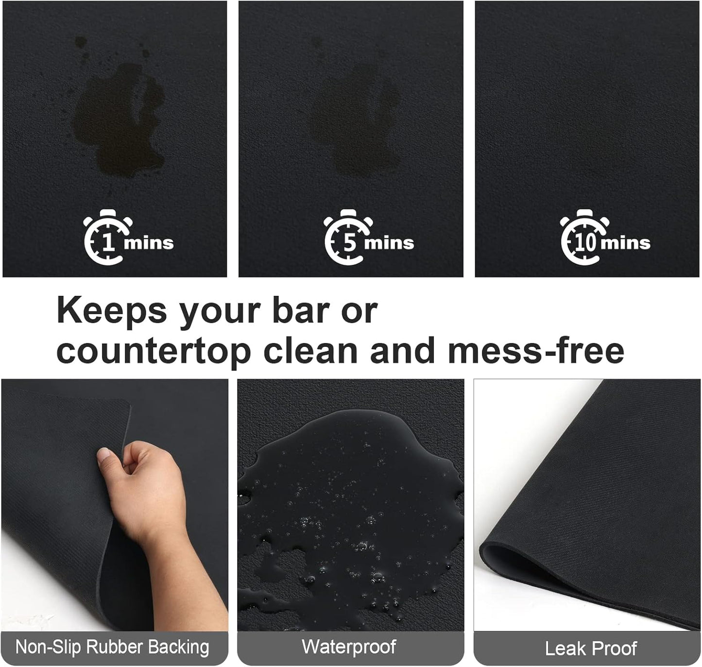 ZLR Coffee Mat - 12" x 20" Middle Kitchen Hide Stain Absorbent Dish Drying Mat for Countertop - Easy to Clean Coffee Bar Mat for Espresso Machine and Spill Protection - Black