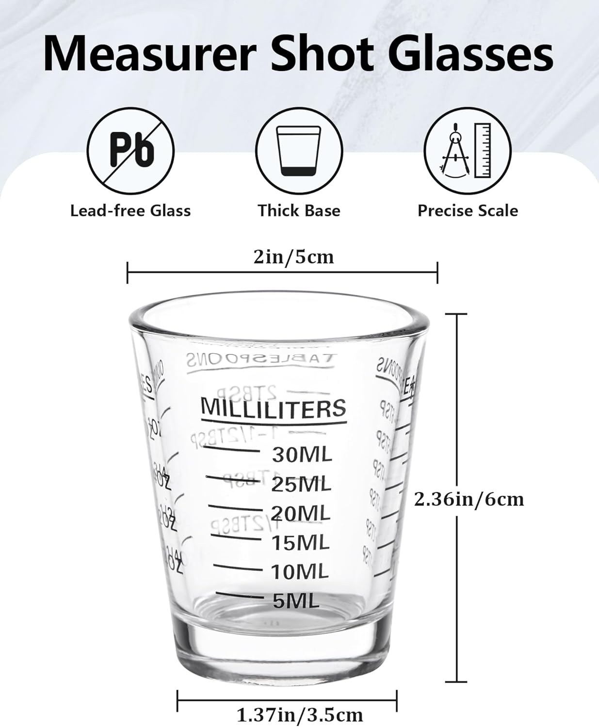 Shot Glasses Measuring Cup Set 2PACK Espresso Shot Glasses Liquid Heavy Glass 26-Incremental Measurement 1 OZ, 2 TBS, 6 TSP, 30 ML Kitchen Tools (Black)