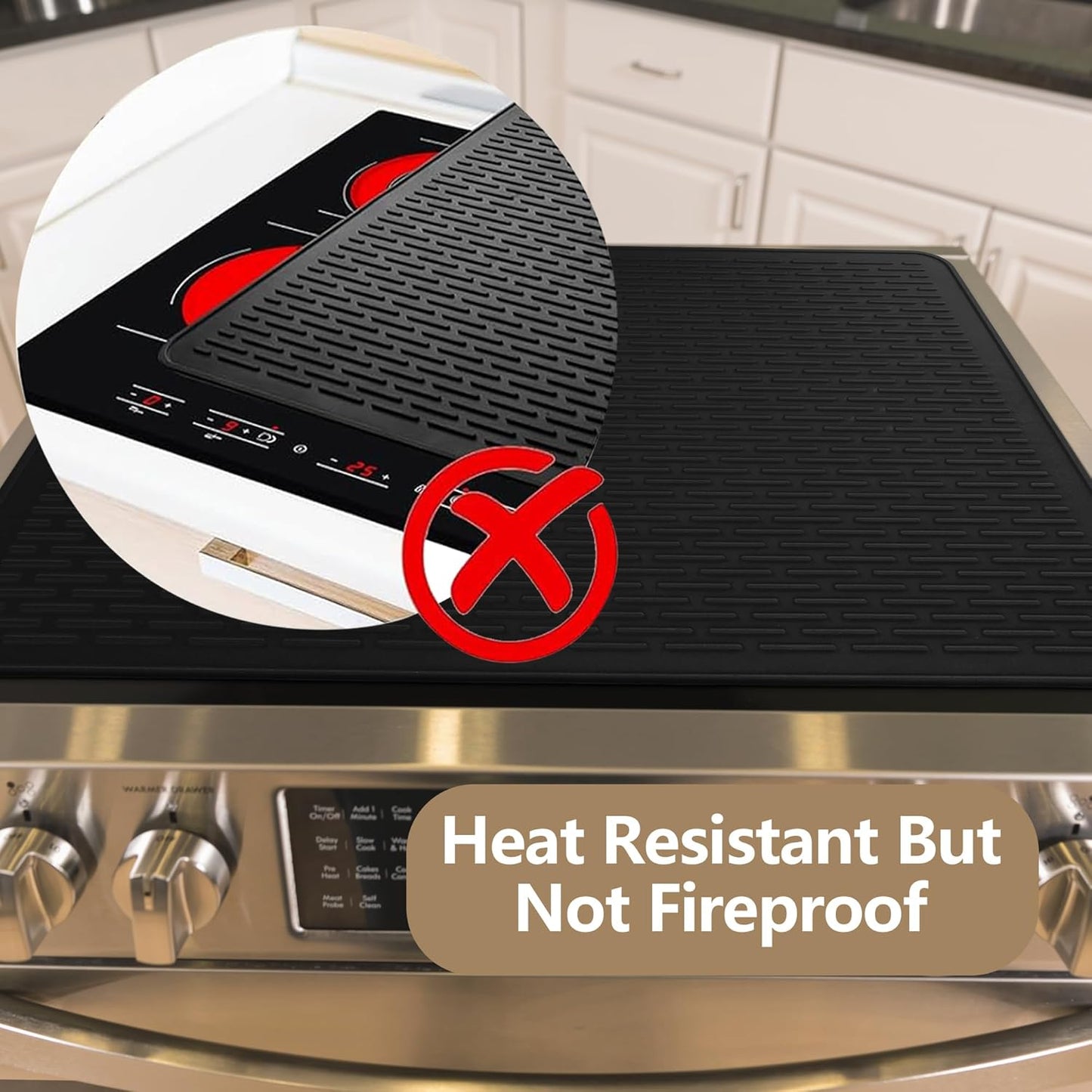 Golener Silicone Stove Cover - 36.5" x 20.5" Electric Stove Protector, Food Grade, Foldable, Easy Clean, Heat-resistant Silicone Mat for Glass, Black