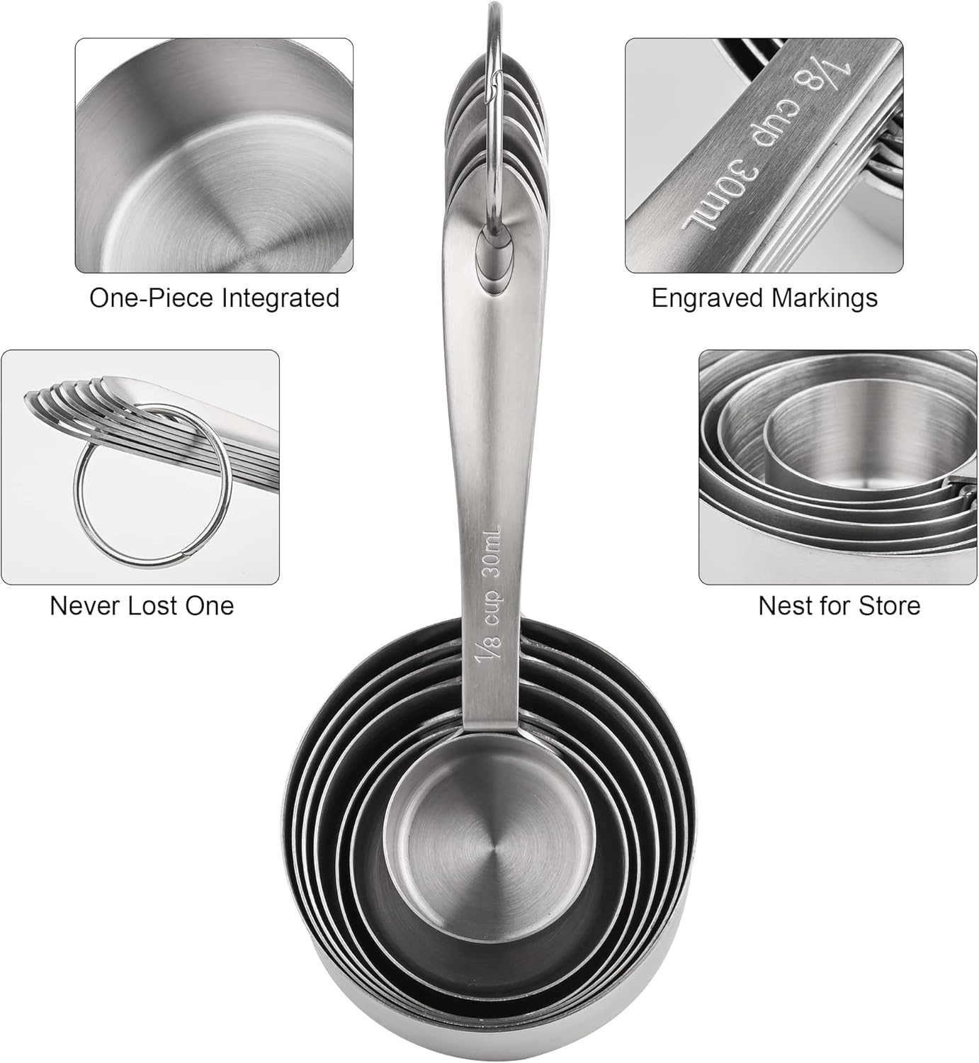 Measuring Cups and Spoons Set 17, 7 Stainless Steel Measuring Cup Set, 9 Spice Long Measuring Spoons with 1 Leveler for Kitchen and Baking, 18/8 Steel Dry Metric Measure Cups &Spoons Set