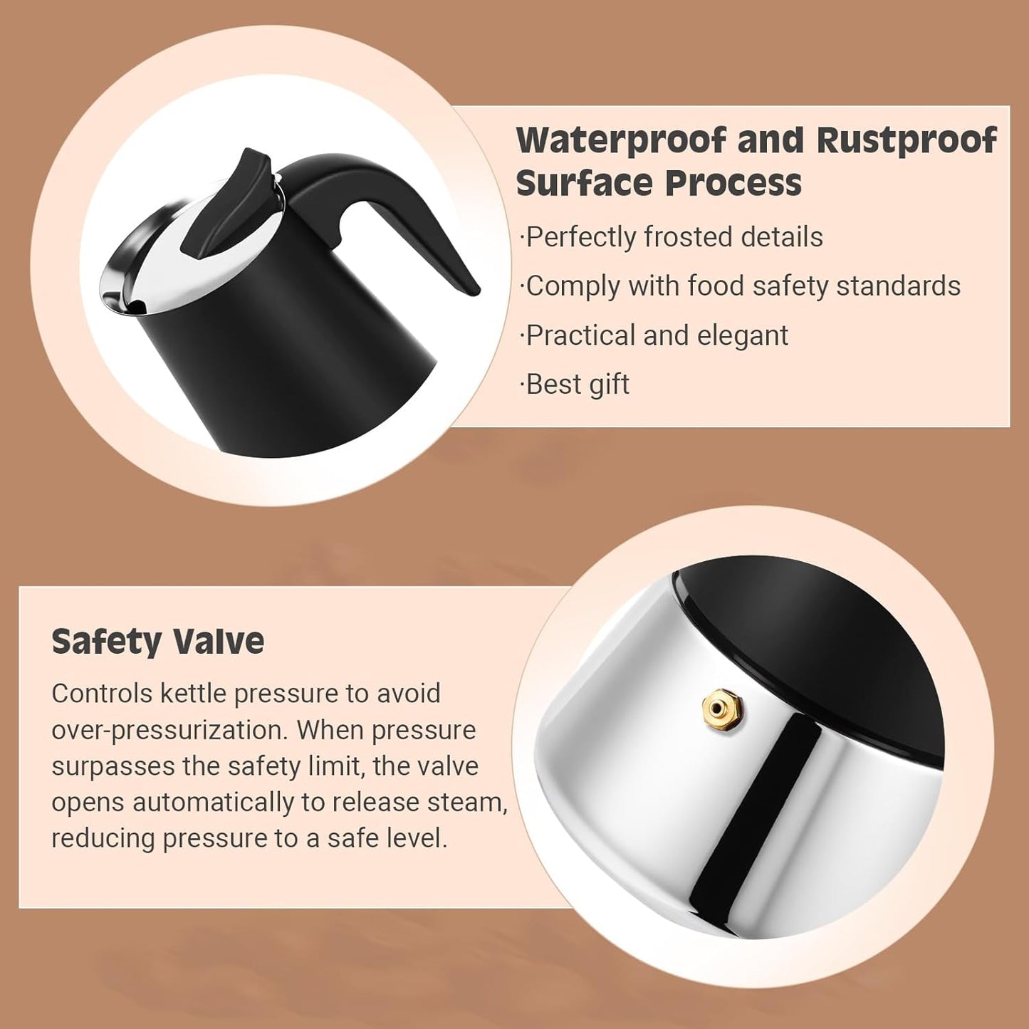 Moka Pot, 6 Cups (10.6 oz) Stovetop Espresso Maker, 304 Stainless Steel Moka Pot, Induction Compatible, Black