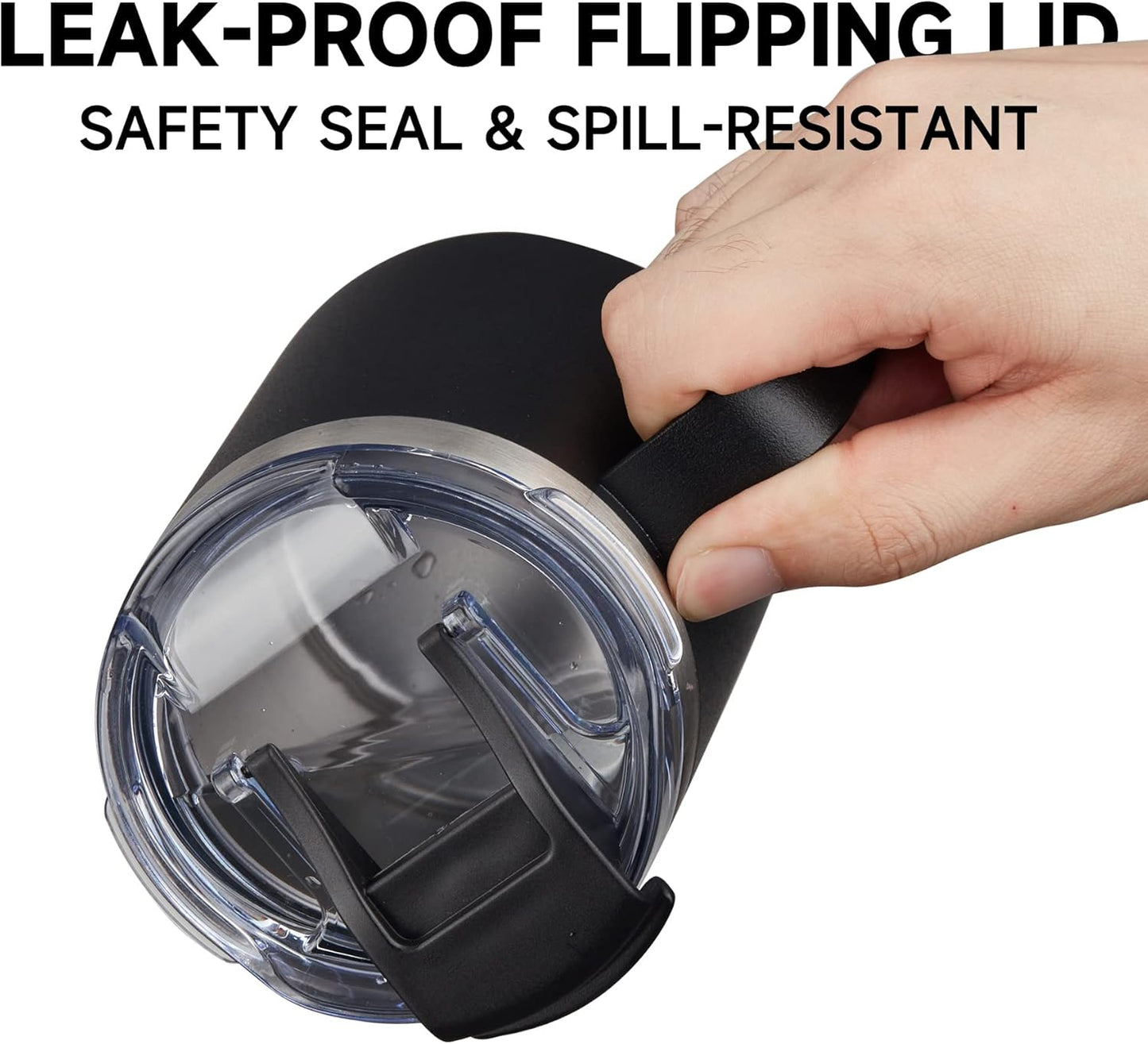 ALOUFEA 12oz Stainless Steel Insulated Coffee Mug with Handle, Double Wall Vacuum Travel Mug, Tumbler Cup with Fliping Lid, Black and Army Green