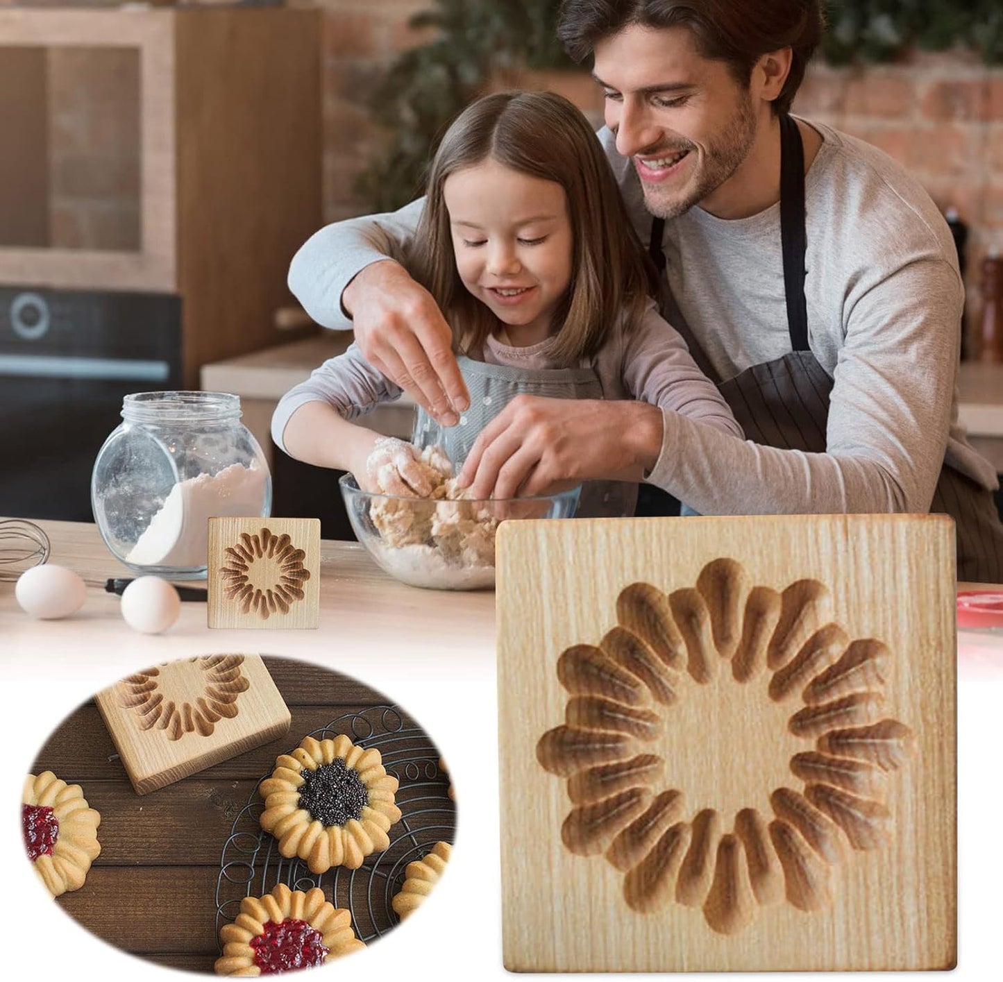 Wooden Cookie Biscuit Mold, 3D Baking Mold, Embossing Craft Decorating Baking Tool, Suitable for Halloween Thanksgiving Christmas Kitchen DIY (Cookies-B-2PCS)