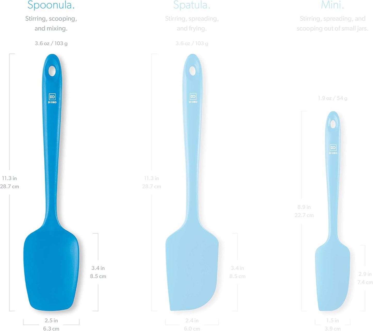 DI ORO Silicone Spoon Spatula - Forever Warranty - 600°F Heat-Resistant Large Silicone Spoonula Scraper - BPA Free Nonstick Cookware Safe Rubber Kitchen Utensil for Baking, Cooking, & Mixing (Blue)