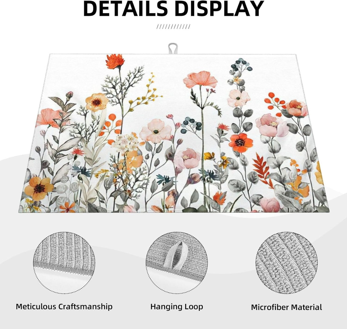 2Pcs Dish Drying Mats Faucet Mats Sets Large Size Coffee Mats Sink Faucet Mat Splash Guard for Kitchen Counter Bathroom Sink Coffee Bar Kitchen Decor (Colorful Wildflowers, 18"x24" 15" x 5.5"Set)