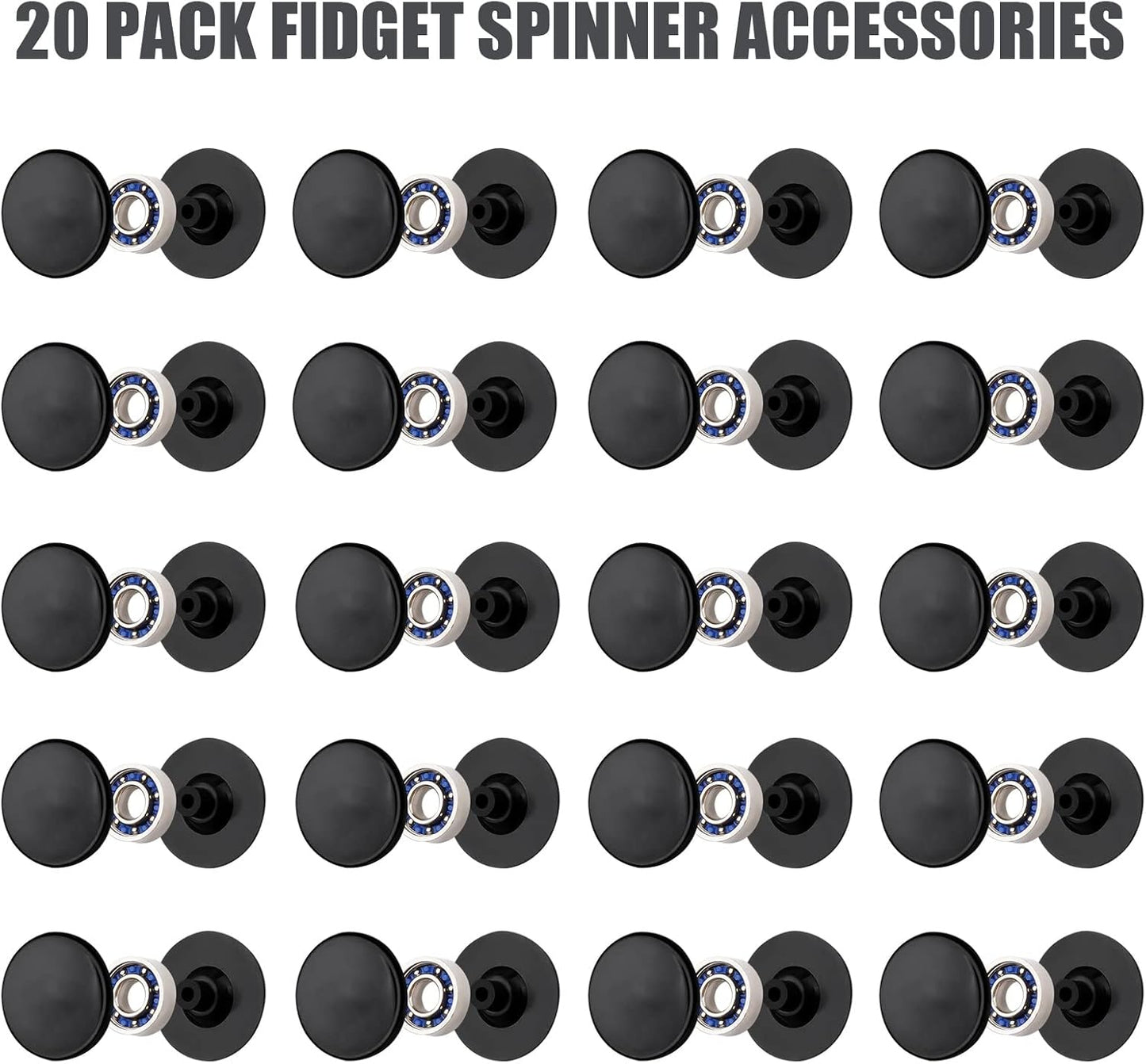 20 Pack Fidget Spinner Bearing and Cap Replacement Set, Chrome Steel Bearing Balls, High Speed 13mmx7mmx4mm Bearings Single Sealed Small Bearings for Fidget Spinner