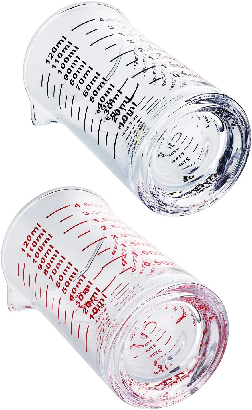 Ackers 4 Oz Glass Measuring Cup,Borosilicate Shot Glass with V-Shaped Spout(Pack of 2)