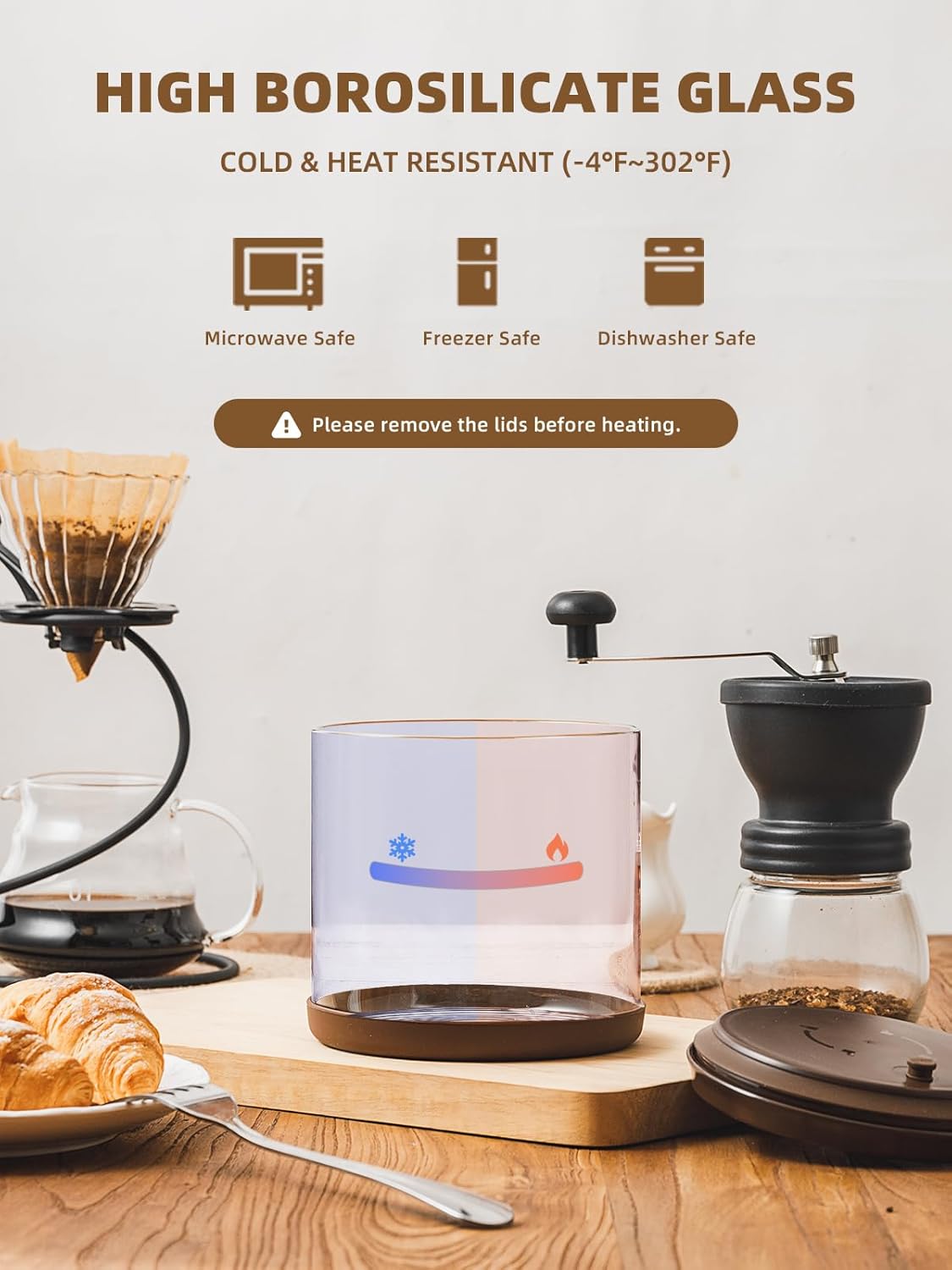 Coffee Canister, 2000ml Borosilicate Glass Airtight Coffee Containers for Ground Coffee with CO2-Release Valve - Large, 21 oz, Brown