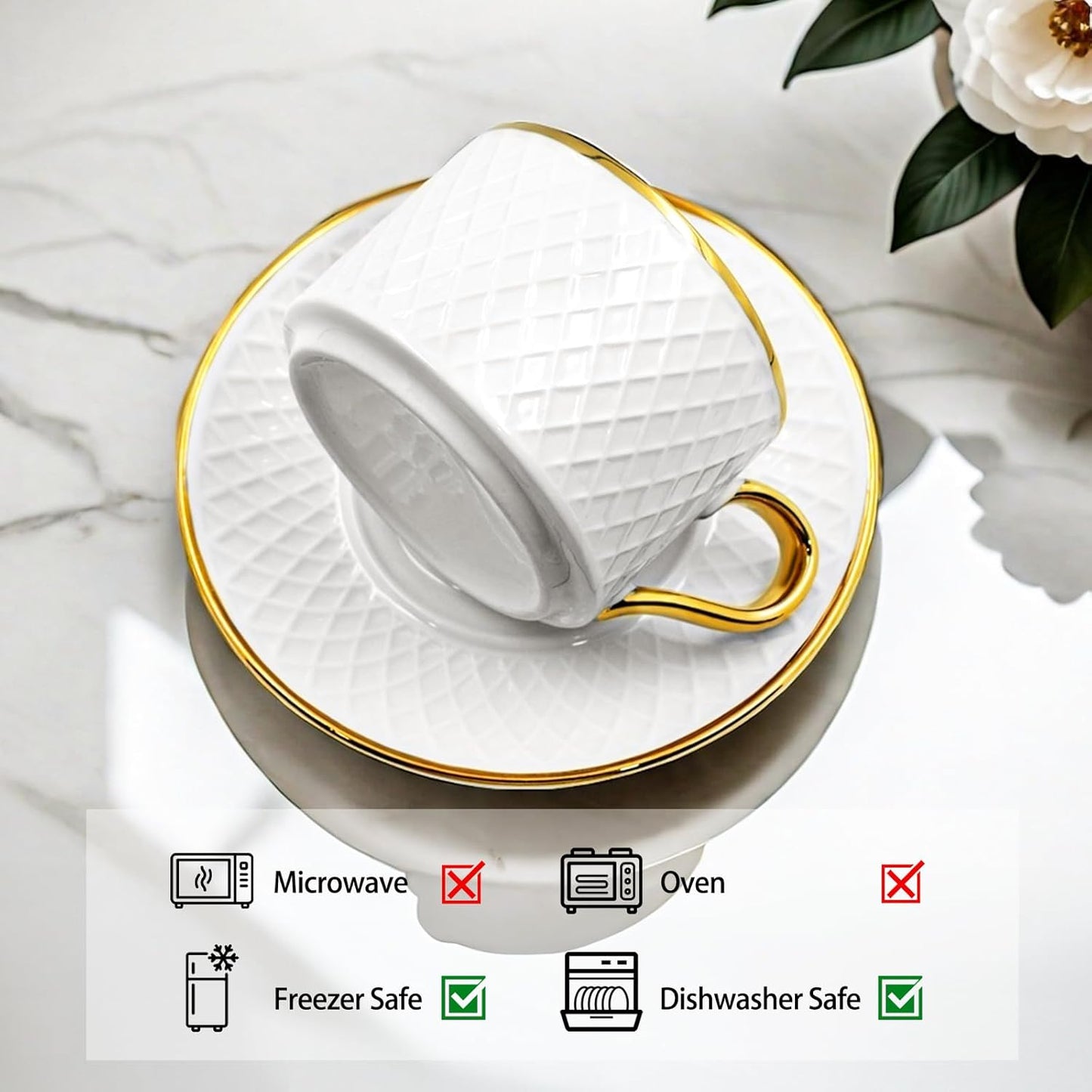 Espresso Cups and Saucers Set of 6, 7 OZ Porcelain Cappuccino Cups with Saucers, Stackable Coffee Mugs for Demitasse, Latte, Cafe, Mocha, Tea, Mother's Day Gift Thanksgiving Christmas Gift Present