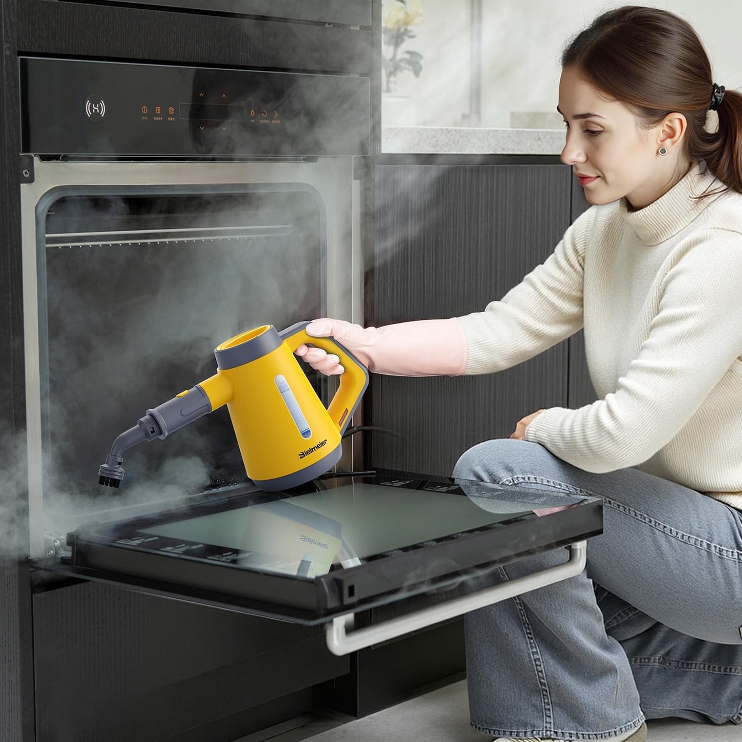 Handheld Pressurized Steam Cleaner - 15s Quick Start, Multi-Functional for Home, Kitchen, Bathroom, 8 Attachments, Chemical-Free, Safe & Efficient Cleaning Solution, Yellow & Grey