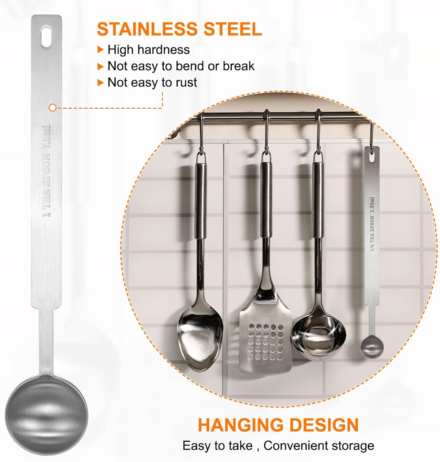 HARFINGTON Single Measuring Spoon 1.5tsp (1/2tbsp, 7.5ml) Teaspoon/Tablespoon 430 Stainless Steel Single Tiny Square Bowl Measuring Spoon Long Handle Measure Scoop