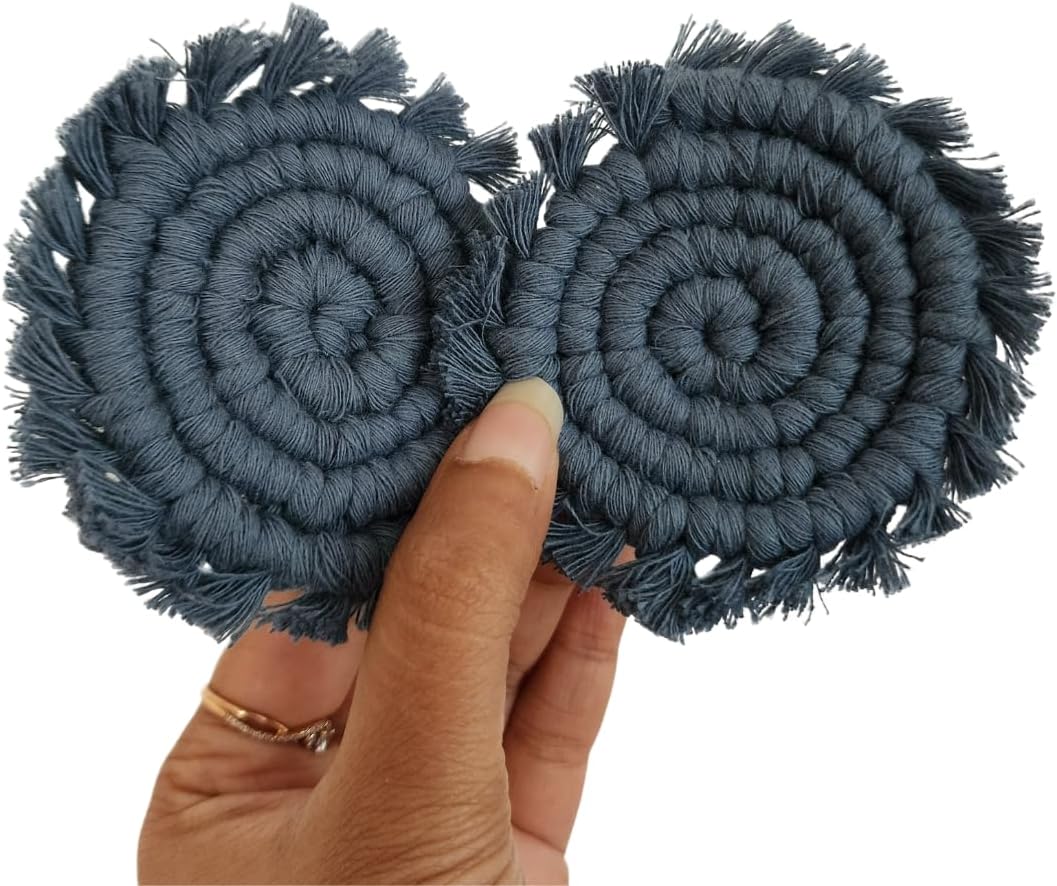 Cotton Car Coasters for Cup Holders, 2PC Car Cup Coasters, Drink Coaster Holder, Cute cupholder Coaster Accessories for Women, Macrame, Boho (Peacock Blue)