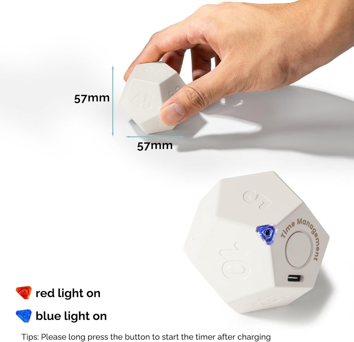 KADAMS Pomodoro Cube Timer Productivity-11 Preset Countdowns, Flip-to-Start Gravity Activation - Sound Vibrate Mute Rechargeable - Ideal for ADHD Kid Kitchen Classroom Cook Study Exercise - White