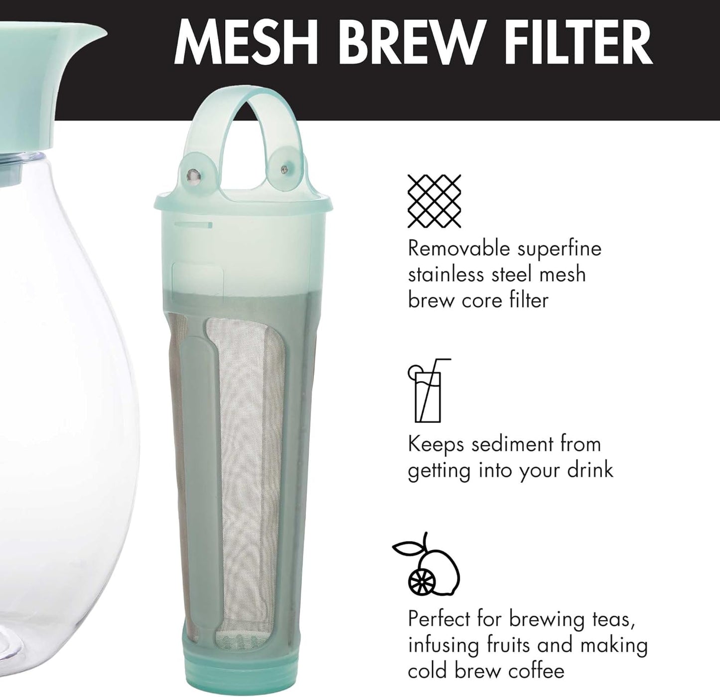 Primula The Big Iced Tea Maker and Infuser, Plastic Beverage Pitcher with Leak Proof, Airtight Lid, Fine Mesh Reusable Filter, Made without BPA, Dishwasher Safe, Aqua