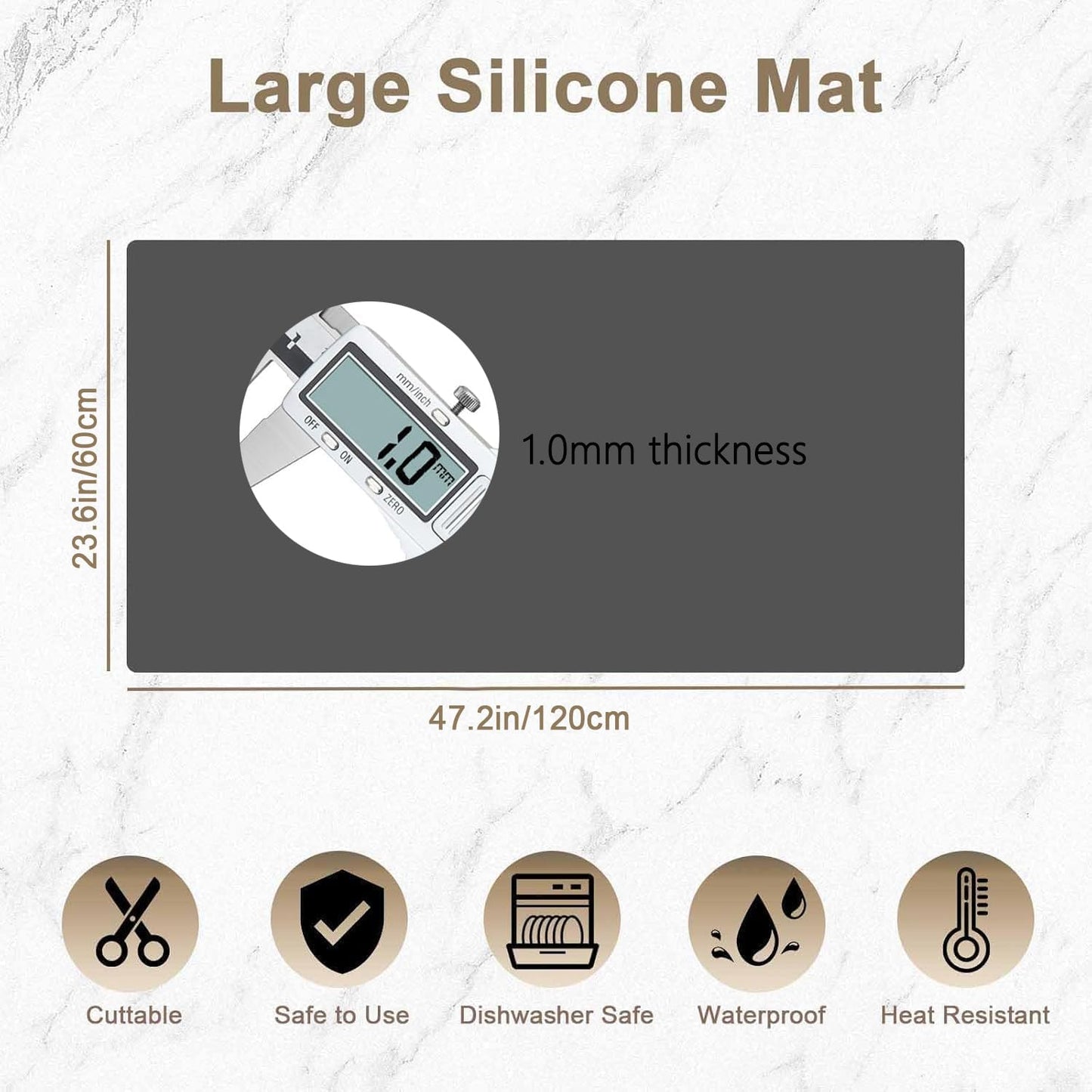 47.2"x23.6"(120cmx60cm) Large Silicone Mat for Kitchen Counter, Non-Slip Heat Resistant Countertop Protector, Waterproof Multipurpose Mat for Kitchen Island, Semitransparent