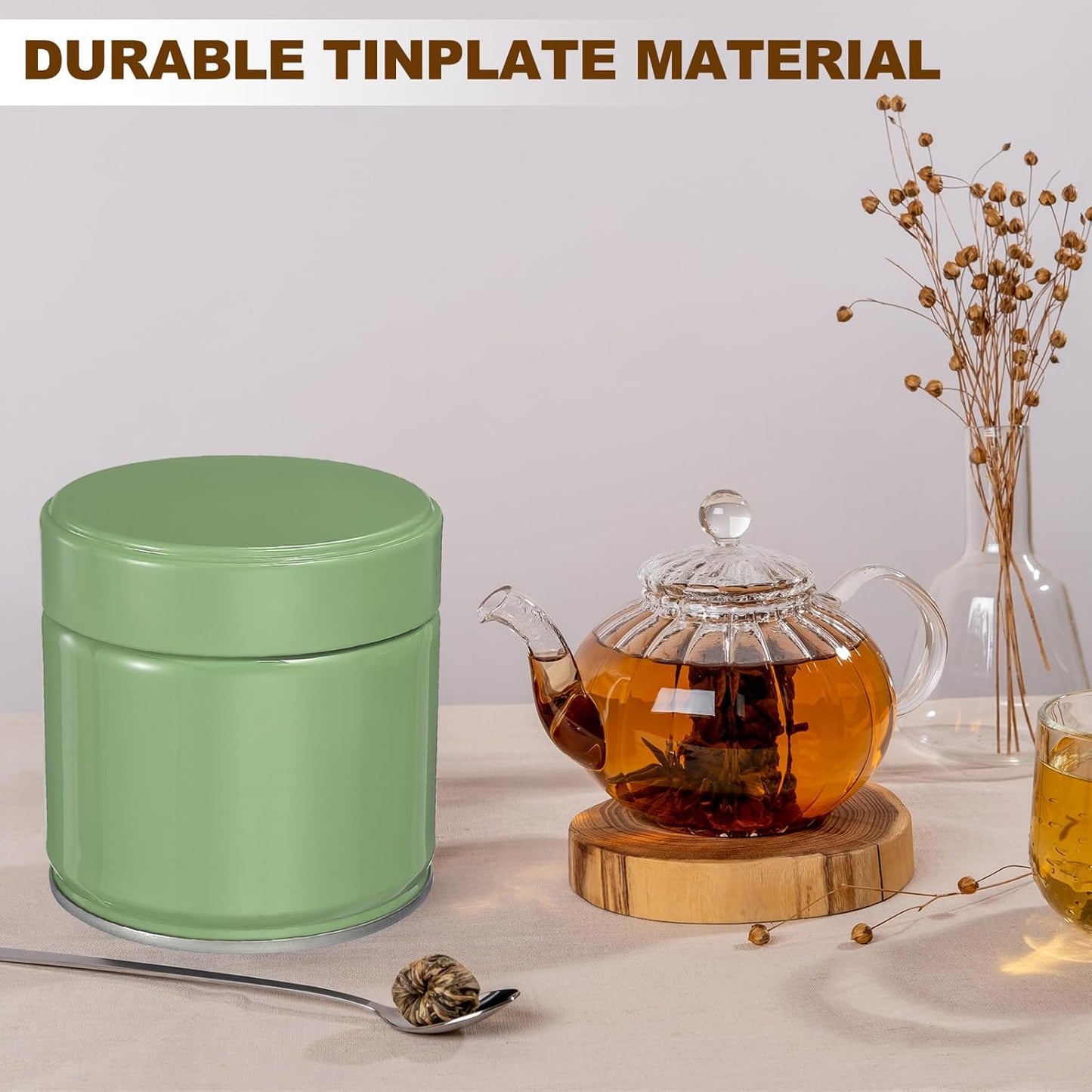 uxcell 2Pcs Round Tea Canisters, 3" x 3" Airtight Metal Tea Containers for Loose Tea, Coffee Beans, Spices - Durable, Compact, and Stylish Storage Tea Tin (Silver Green)