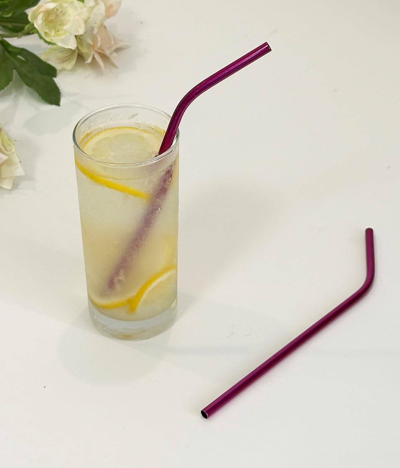 10 Pcs Stainless Steel Straws, Reusable Drinking Straws, 5 Straight + 5 Bent Metal Straws Set With 2 Pcs Cleaning Brushes (Rose Red, 8.5 Inch)