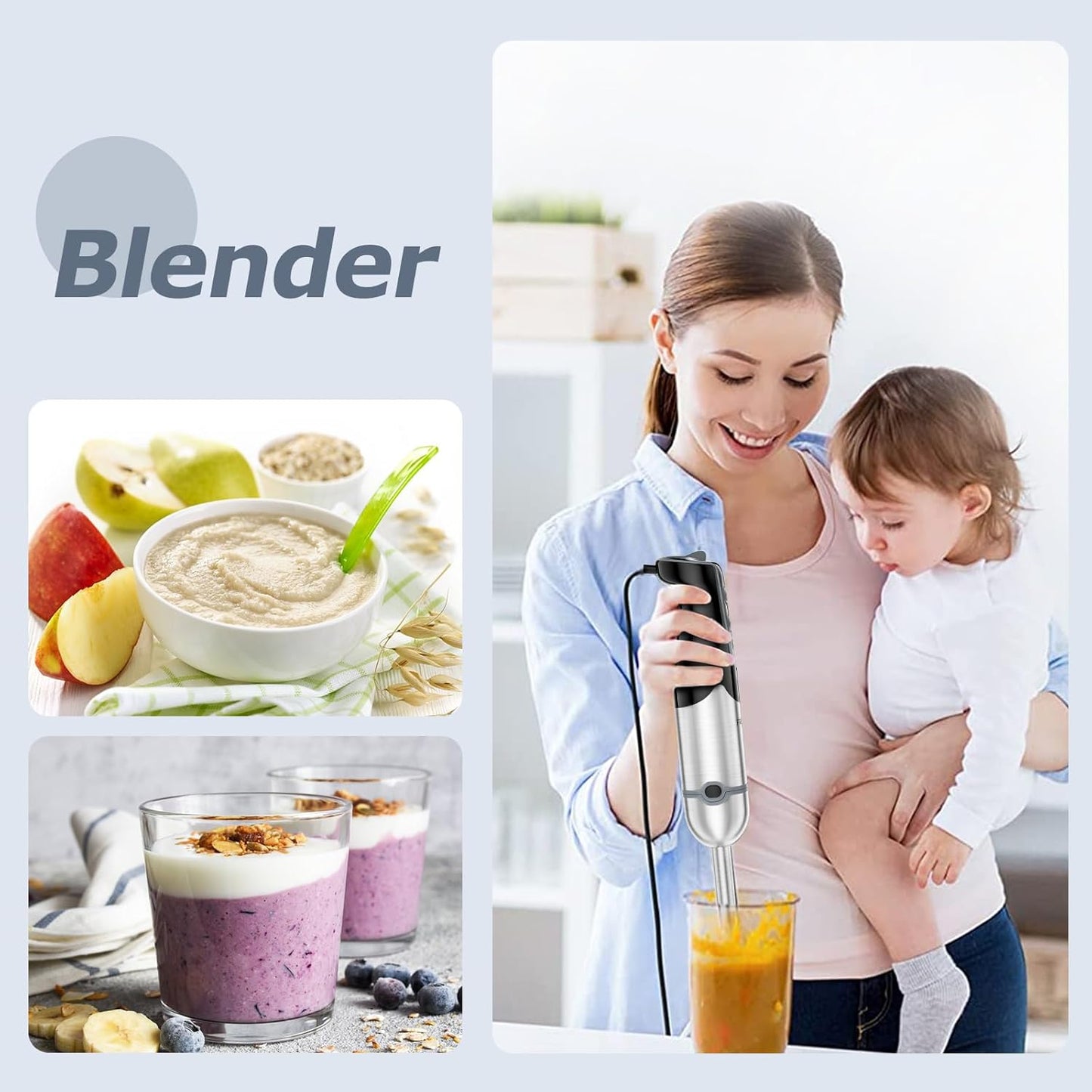 FRESKO Immersion Blender Handheld, 4-in-1 Stainless Steel Hand Electric Stick Mixer with 12-Speeds & Turbo Mode, Powerful 500W Emulsion Blender with Beaker, Chopper & Whisk