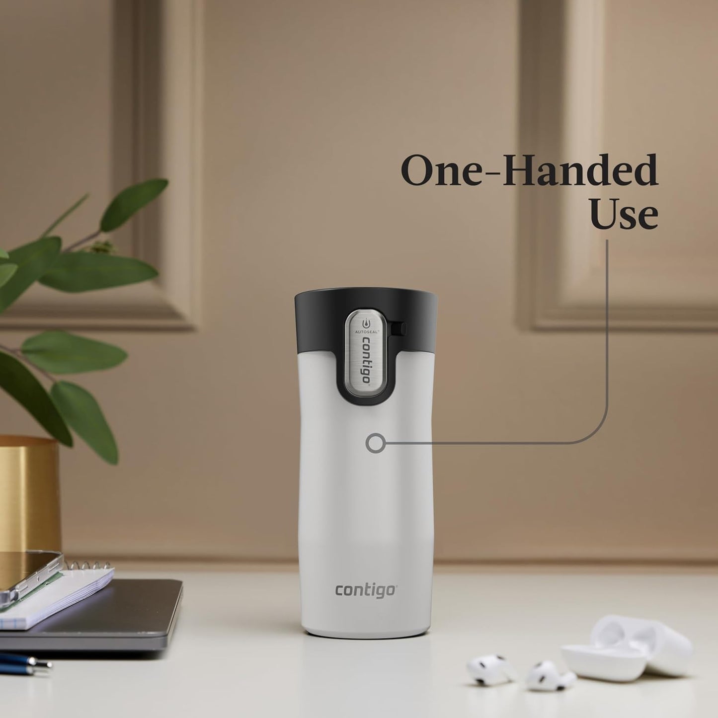 Contigo AUTOSEAL West Loop Vacuum-Insulated Stainless Steel Travel Mug with Easy-Clean Lid, 12oz, Salt Frosted Pearl