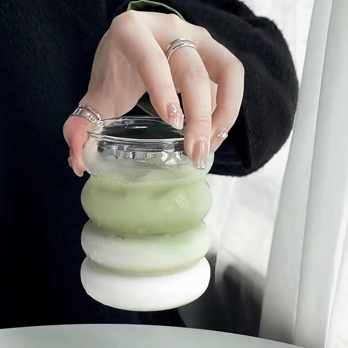 4 Pcs Drinking Glasses with Glass Straw 14oz Glassware Set,Cocktail Glasses,Iced Coffee Glasses,Beer Glasses,Ideal for Water,Soda,Tea,Gift - with Cleaning Brushe