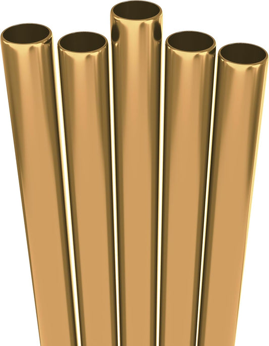 5 Boba Straws Stainless Steel + Cleaning Brush. 10.23" Long Extra Wide Metal Straws Reusable Fat Thick Large Jumbo for Smoothies, Bubble Tea. Dishwasher Safe Hard Drinking Straws. GOLD