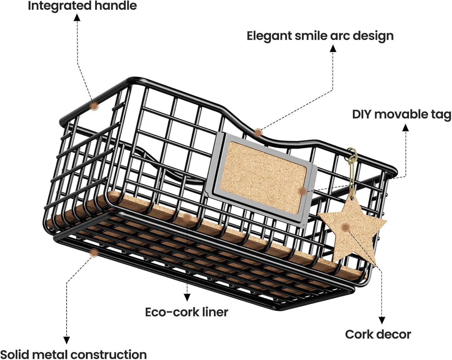 Coffee Pod Holder for Counter and Bar - Large Capacity Black Wire Storage Organizer With Cork Liner - Bar Accessories