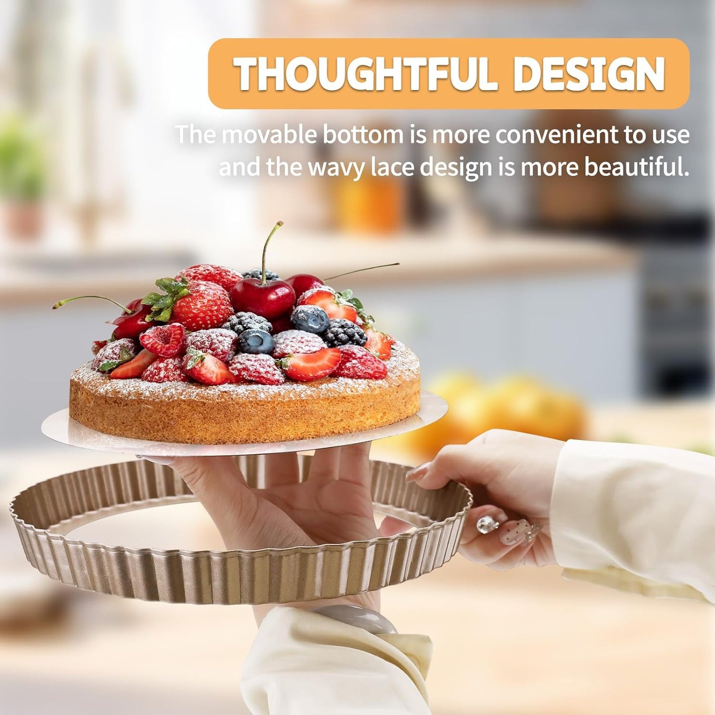 3pcs Tart Pan 9 Inch Removable Bottom, Classic Carbon Steel Non-Stick Baking Pan for Home and Kitchen