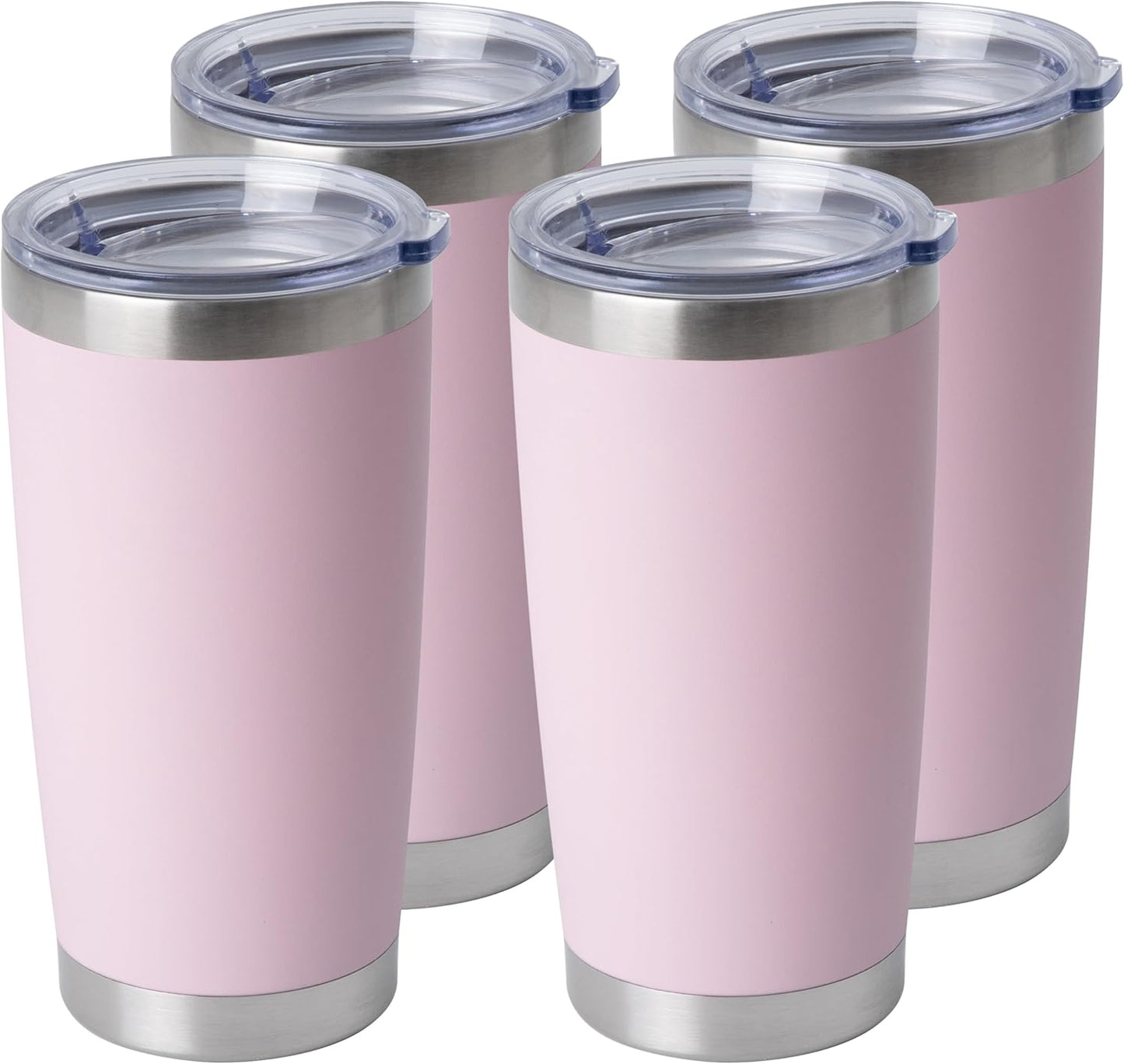 HASLE OUTFITTERS 20oz Stainless Steel Tumblers Bulk, Insulated Travel Cup with Lid, Double Wall Vacuum Coffee Mug for Cold & Hot Drinks 4 Pack, Light Pink