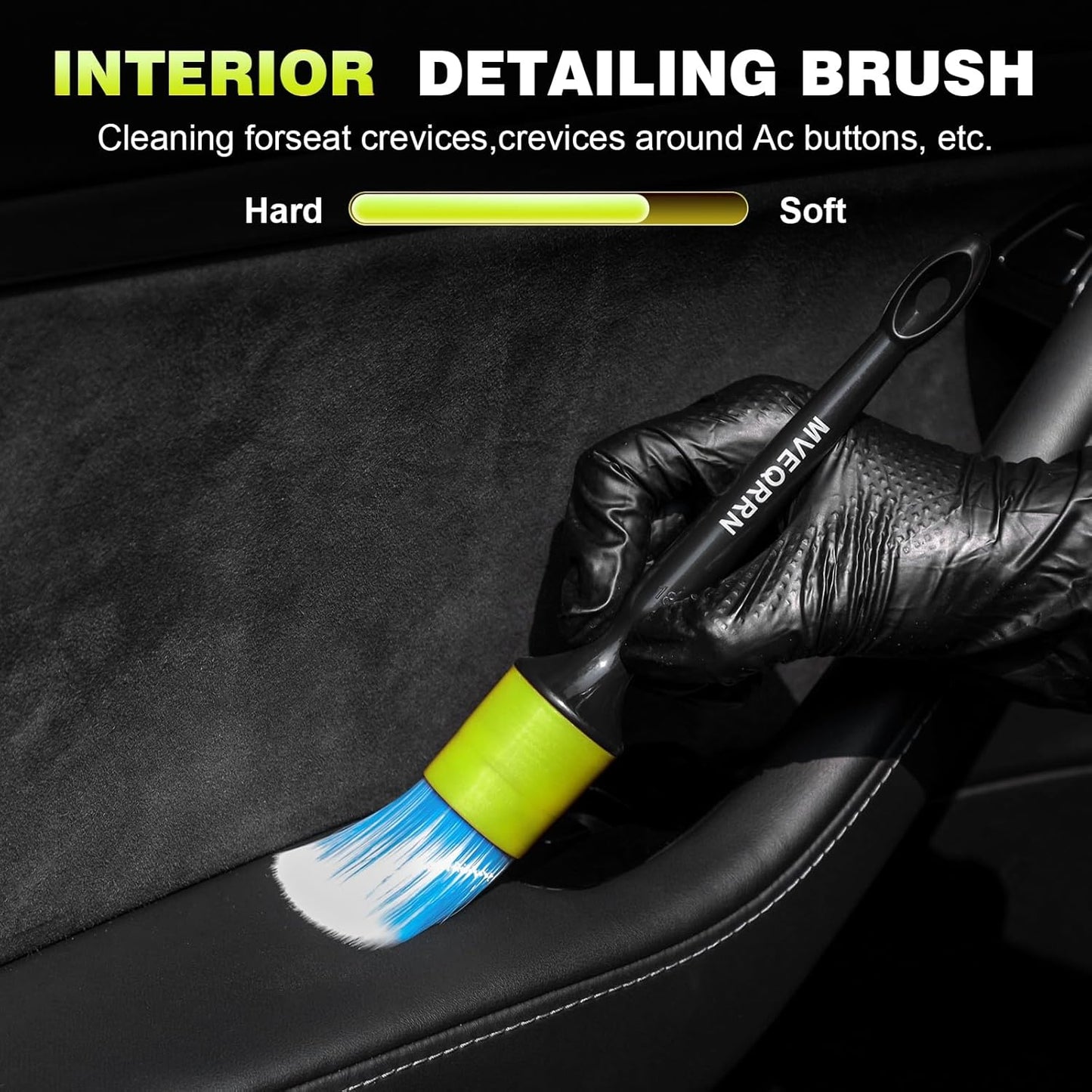 7PCS Car Detailing Brush Set,Boars Hair Car Cleaning Detail Brush kit,Ultra Soft No Scratch Car Dust Brush,Car Interior Detailing Brushes Kit,Detail Brushes Car Detailing for Interior Exterior(Green)
