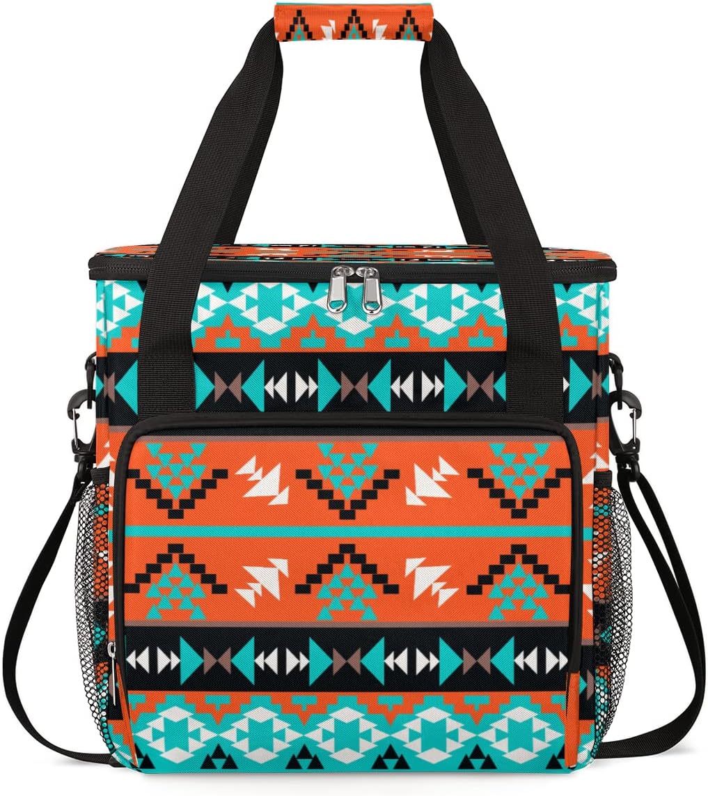 Ethnic Geometric Boho Coffee Maker Carring Bag Travel Storage Tote Bag Compatible with Keurig K-Mini or K-Mini Plus Portable Single Serve Coffee Brewer Case with Pockets for K-cup Pods