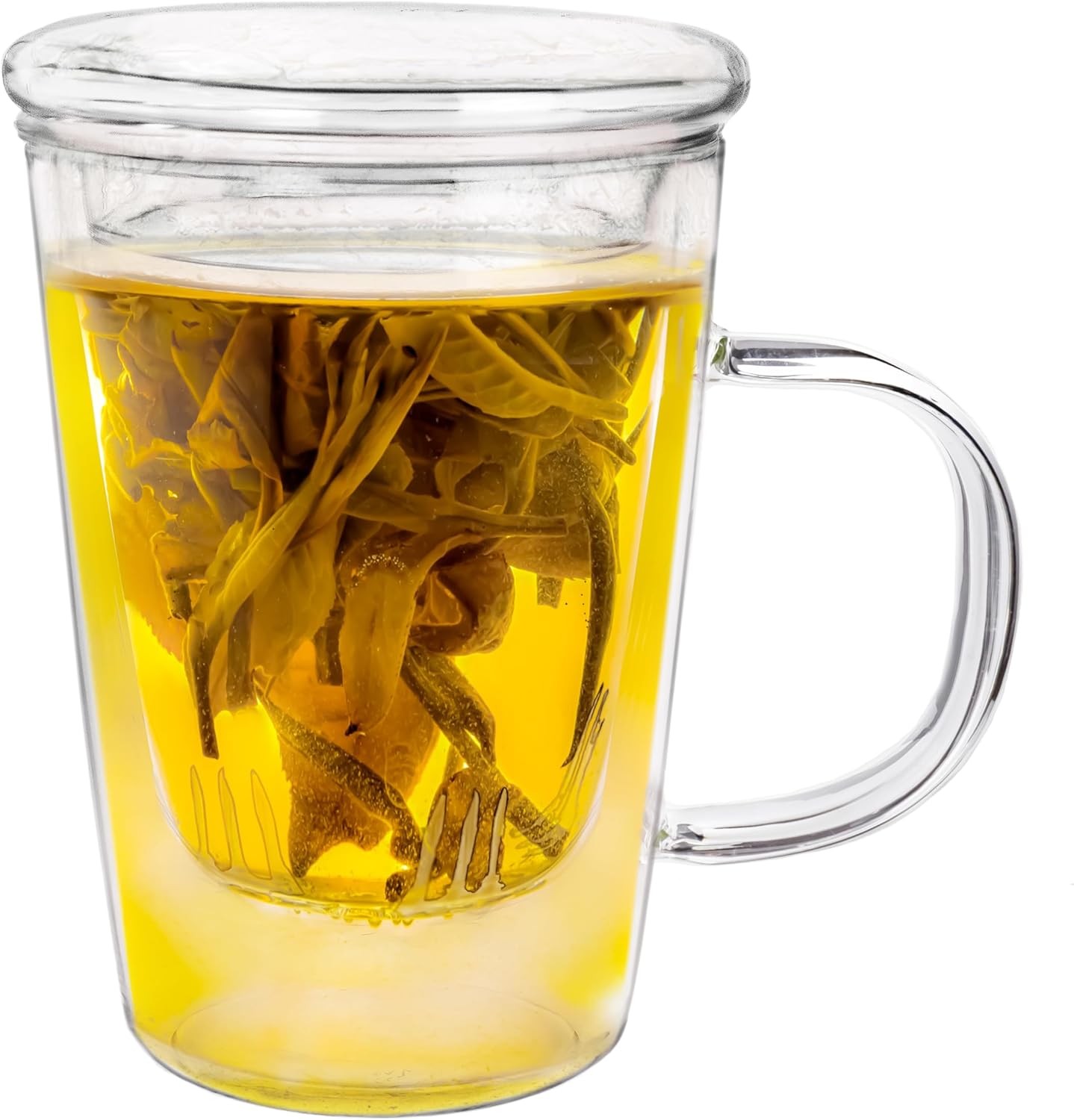 Creano Tea Glass 400 ml – Large Tea Cup with Strainer and Glass Lid – An ideal Tea Maker