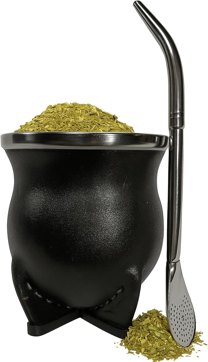 Handcrafted yerba mate gourd (mate cup) authentic calabash, leather wrapped, perfect for Argentinian or Uruguayan mate. Includes stainless steel bombilla for a true yerba mate experience (camionero)