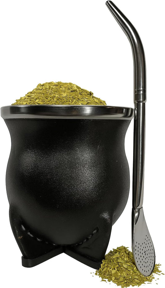 Handcrafted yerba mate gourd (mate cup) authentic calabash, leather wrapped, perfect for Argentinian or Uruguayan mate. Includes stainless steel bombilla for a true yerba mate experience (camionero)