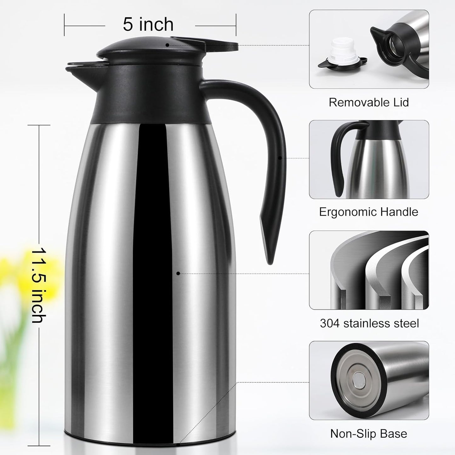 70 oz Thermal Coffee Carafe, Updated Insulated Stainless Steel Coffee Carafes for Keeping Hot Coffee & Water Hot Beverage-12Hours, Double Walled Vacuum Coffee Carafe(Gold)