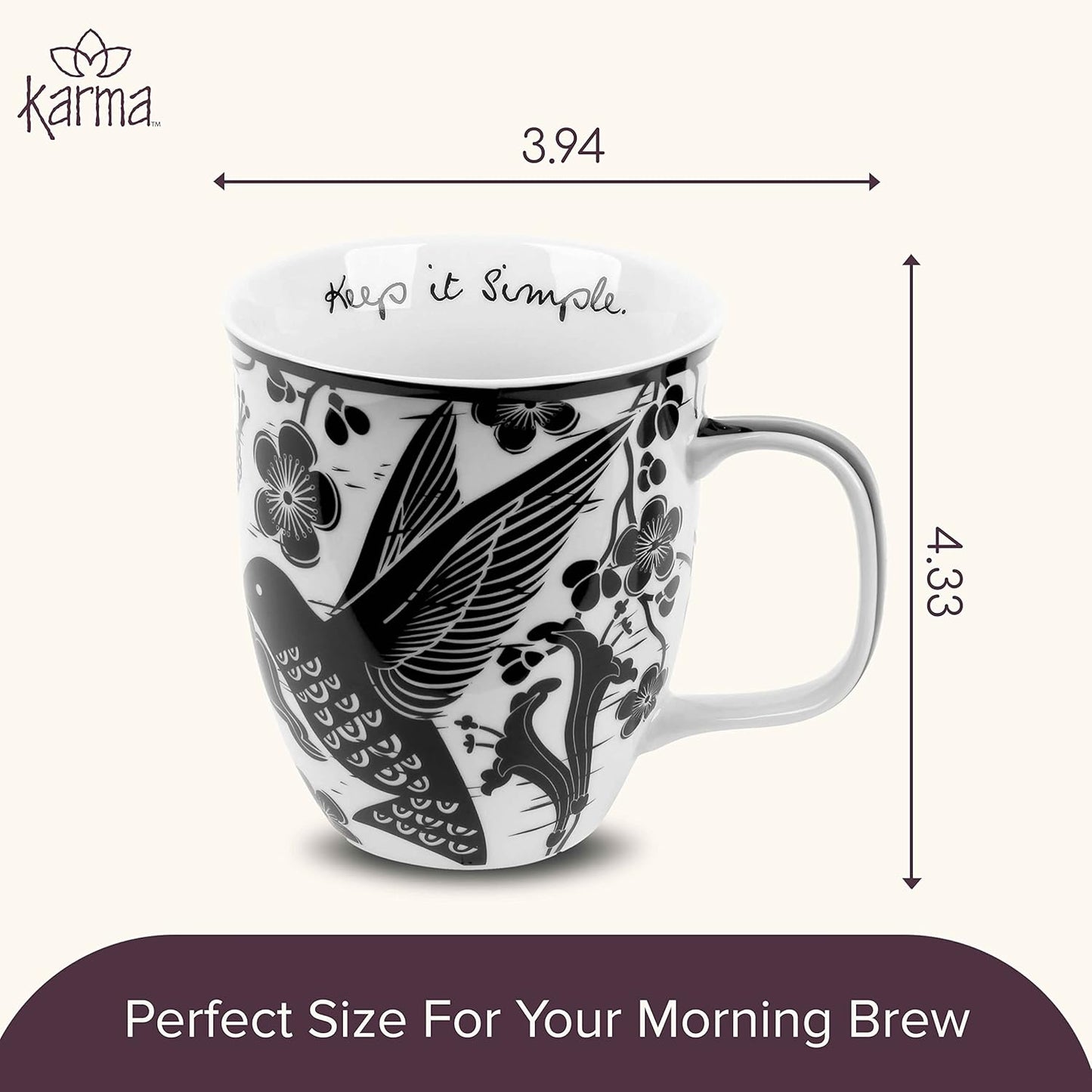 Karma Gifts 16 oz Black and White Boho Mug Hummingbird - Cute Coffee and Tea Mug - Ceramic Coffee Mugs for Women and Men, 1 Count (Pack of 1)