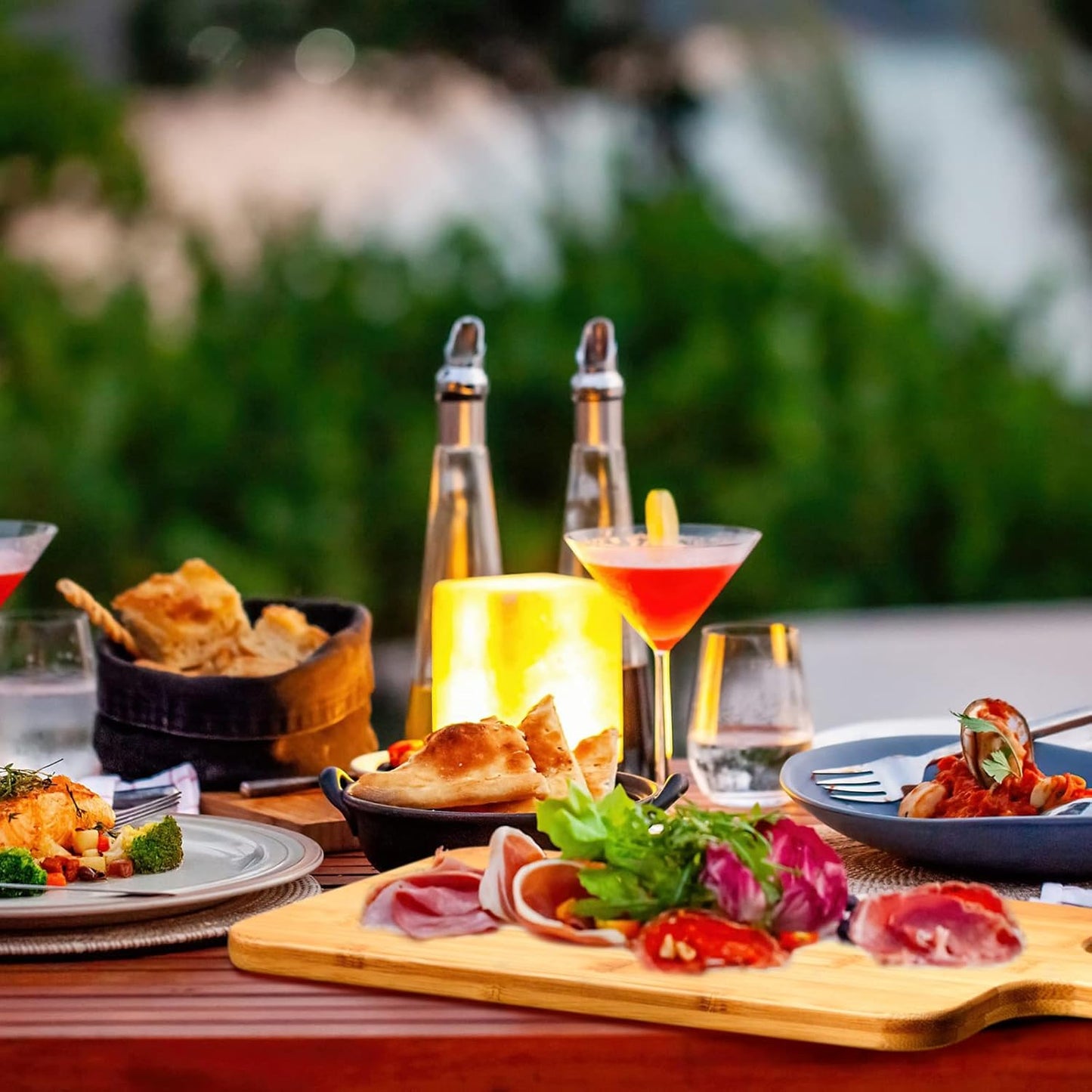 Nuenen 30 Pcs Wood Cutting Board with Handle 15.7 x 7.8 Inch Acacia Bamboo Wooden Serving Kitchen Chopping Boards for Pizza, Bread, Cheese, Charcuterie, Fruit, Vegetables (Bamboo)