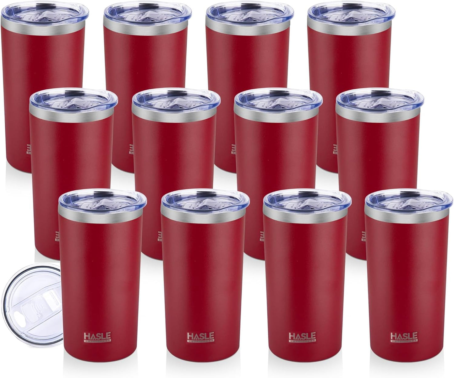 HASLE OUTFITTERS 12oz Skinny Tumbler Bulk, Slim Tumblers Set with Lid, Double Wall Stainless Steel Insulated Travel Coffee Mug, Durable Powder Coated Travel Water Cup(Red, 12)